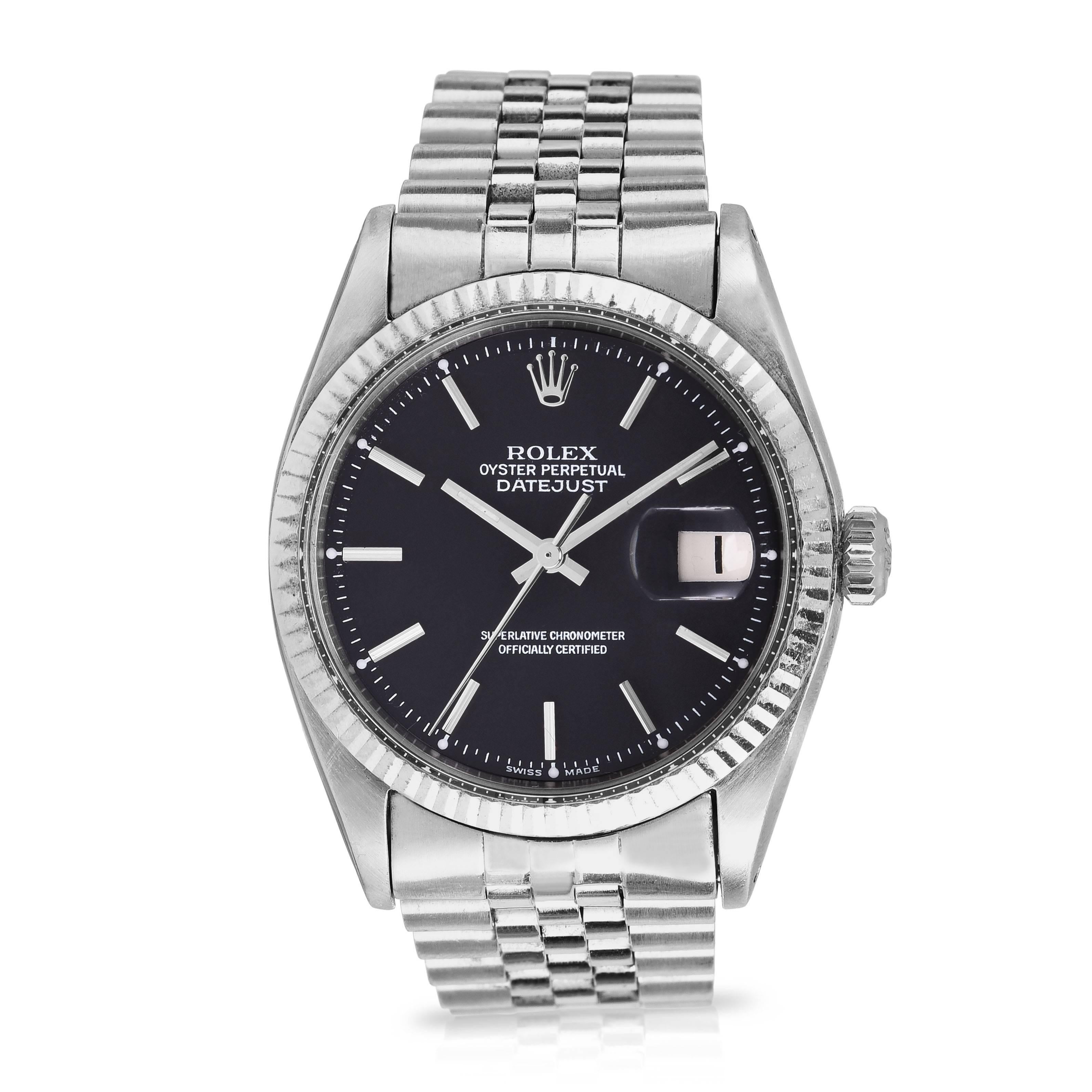 Vintage Rolex Oyster Perpetual Datejust
Factory Black Matte Dial with Silver Applied Stick Markers
18K White Gold Fluted Bezel
36mm in size
Acrylic Crystal
Date Function
1968 Production
Comes Fitted on a Vintage Rolex Stainless Steel Jubilee