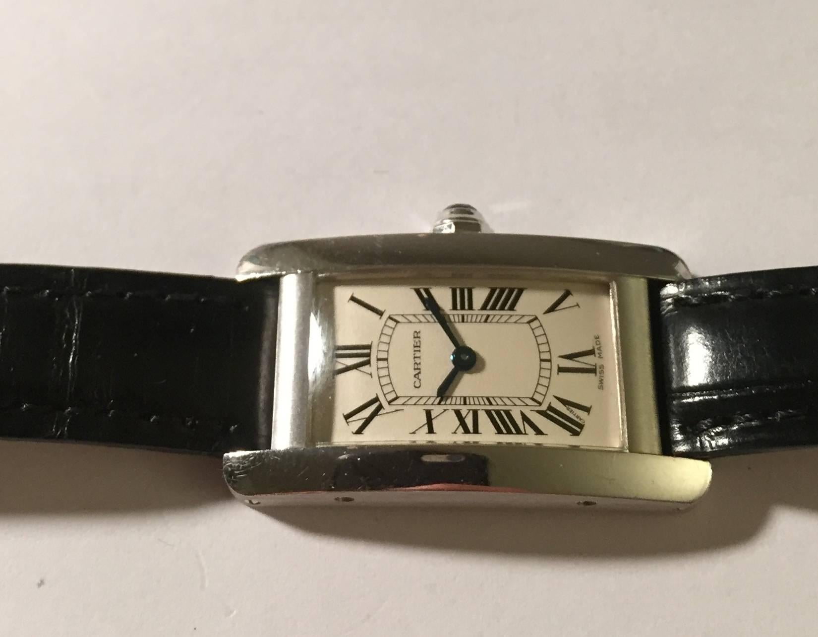 Women's Cartier White Gold Tank Americain Quartz Wristwatch