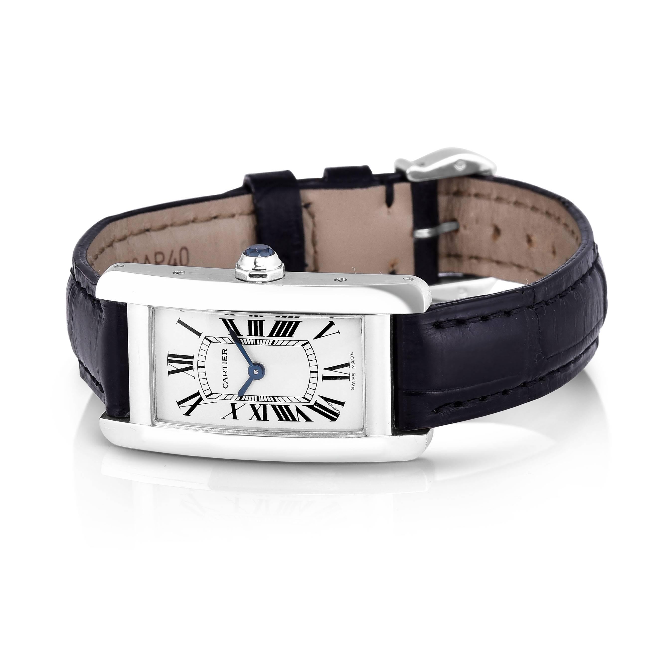 Cartier White Gold Tank Americain Quartz Wristwatch In Excellent Condition In New York, NY