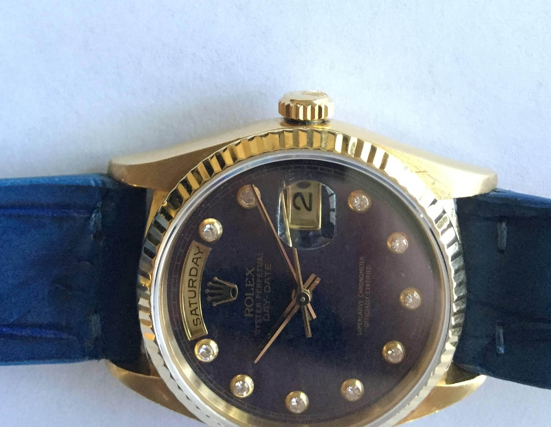 Rolex Yellow Gold Day-Date Diamond Aventurine Dial Wristwatch 1