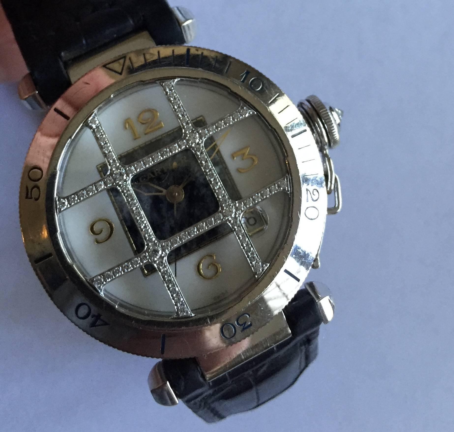 Cartier Lady's White Gold Diamond Stone Dial Pasha Wristwatch 2