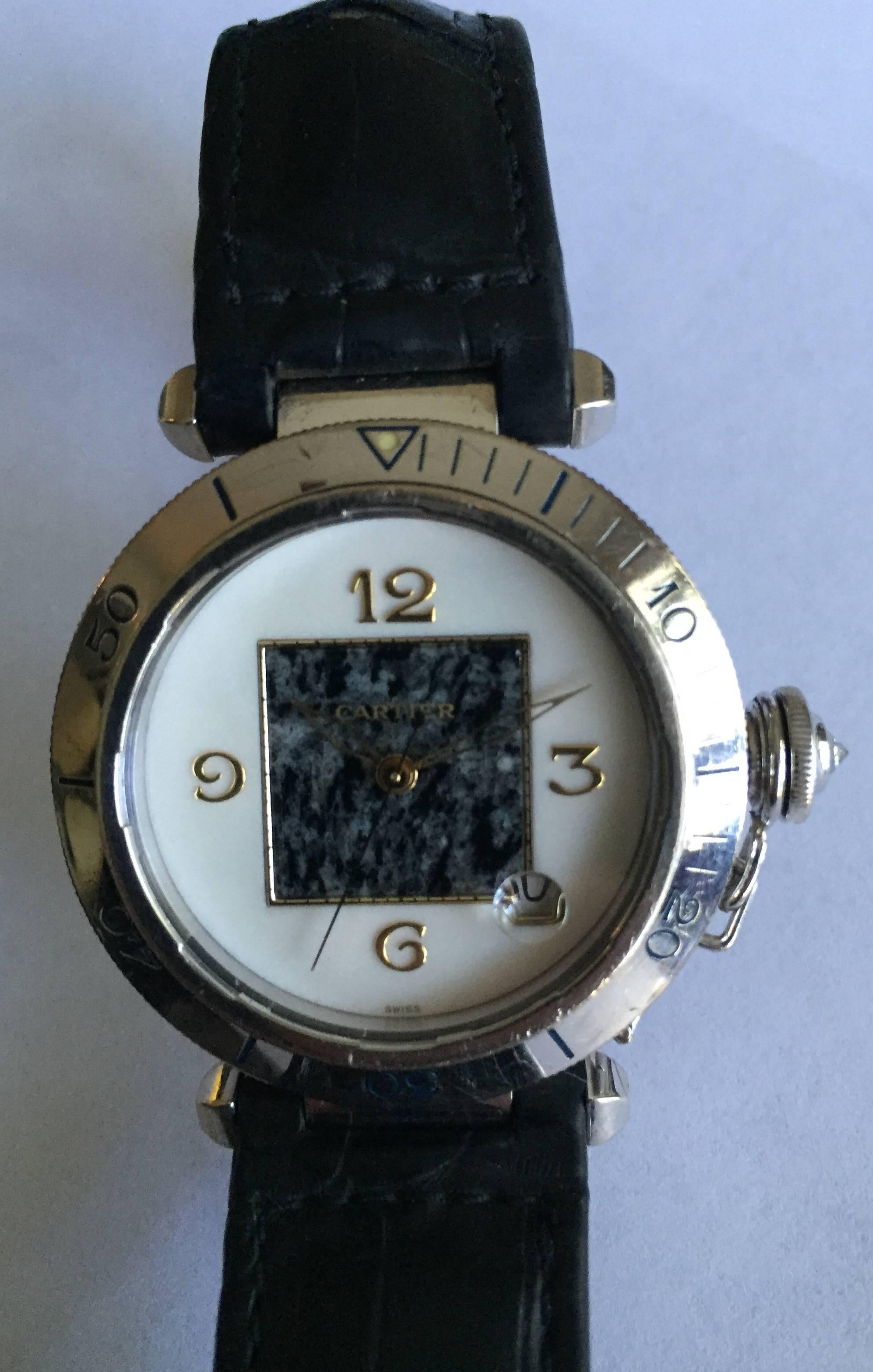 Women's Cartier Lady's White Gold Diamond Stone Dial Pasha Wristwatch