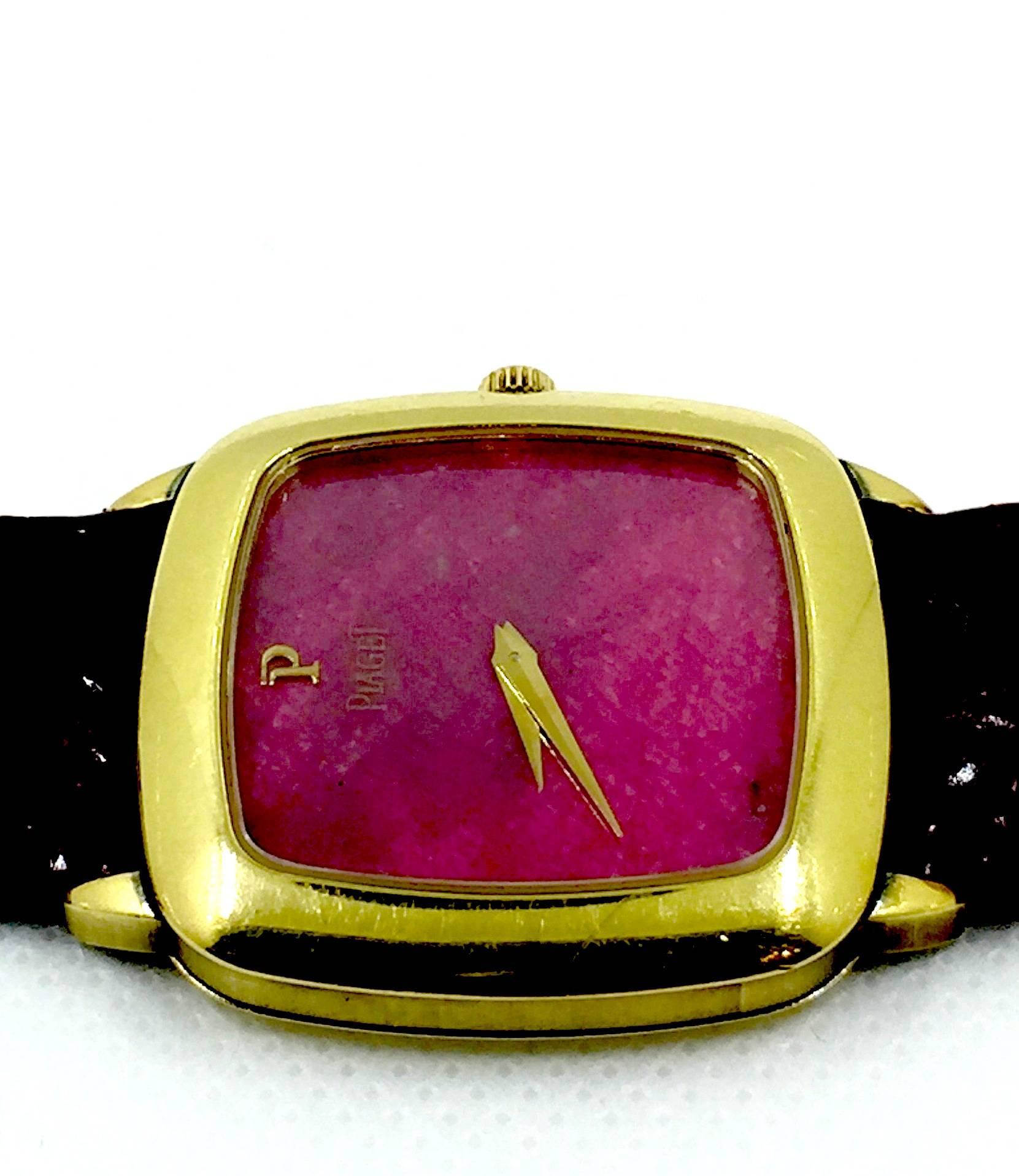 Piaget Vintage Gelbgold Rhodonit Zifferblatt Quarz-Armbanduhr Damen