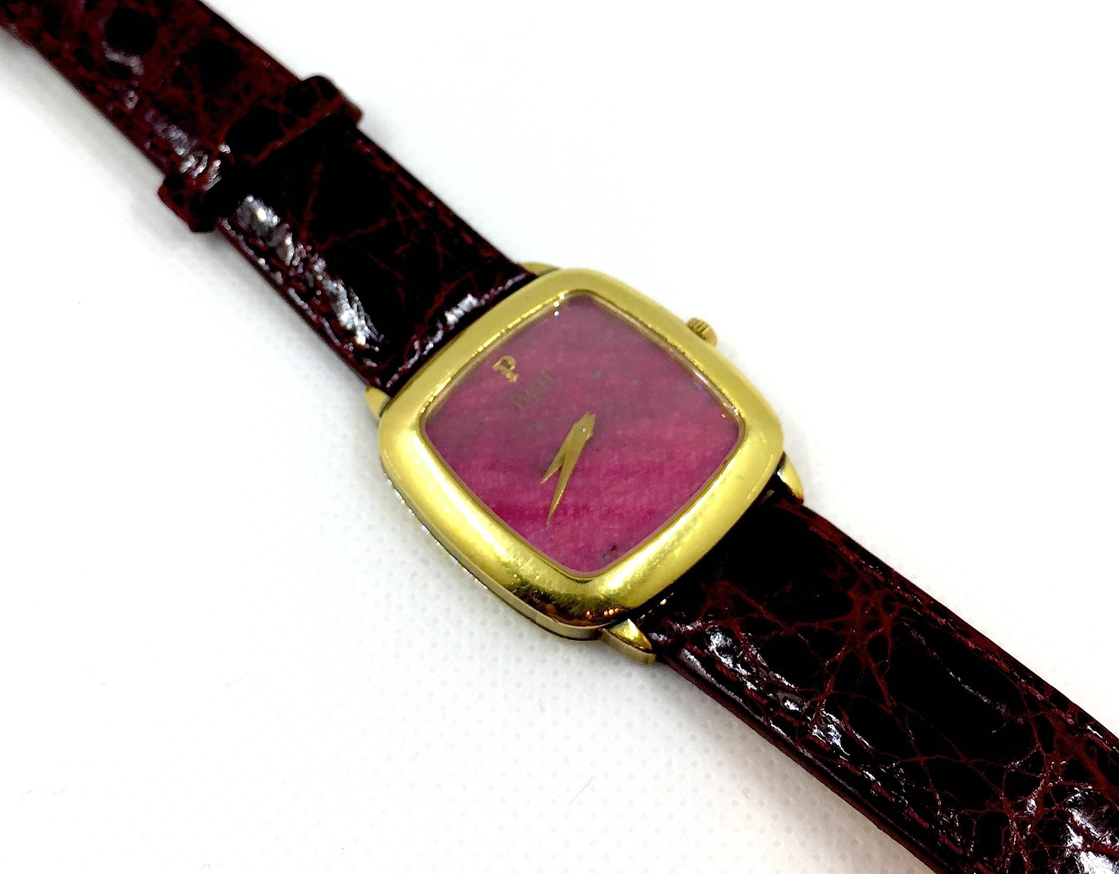 Piaget Vintage Gelbgold Rhodonit Zifferblatt Quarz-Armbanduhr 1