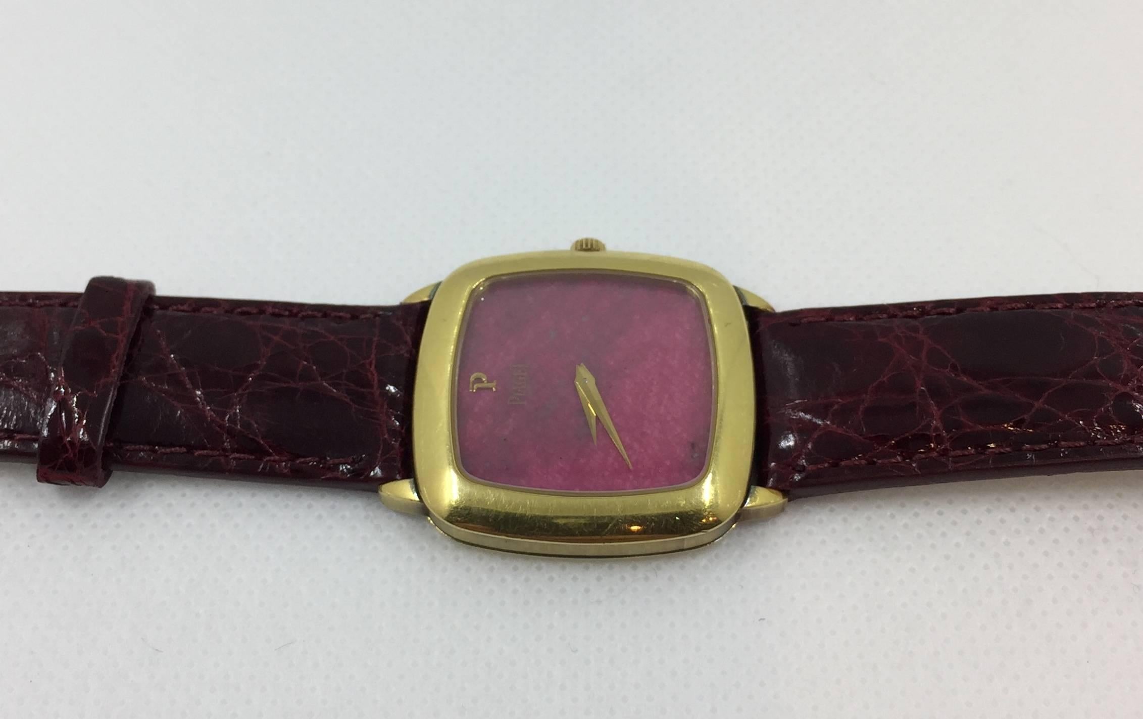 Piaget Vintage Gelbgold Rhodonit Zifferblatt Quarz-Armbanduhr 3