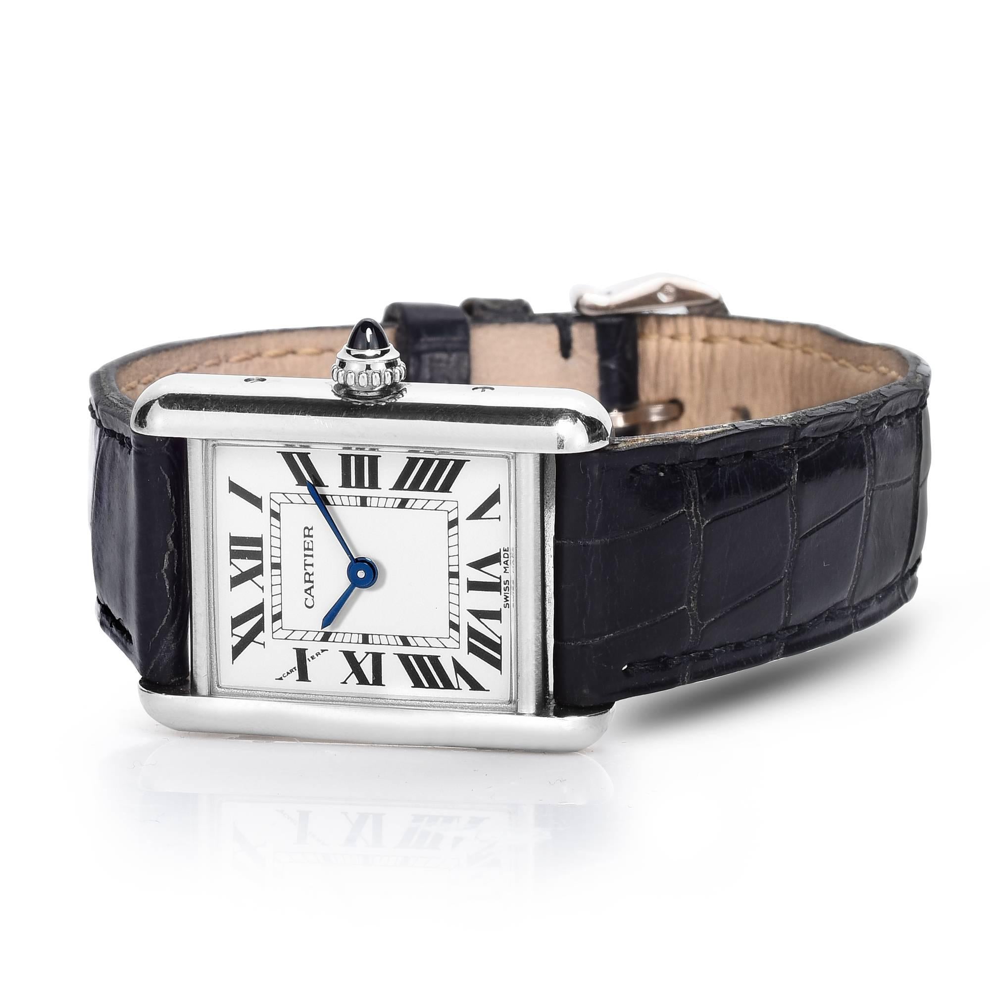 Cartier Ladies White Gold Tank Quartz Wristwatch In Good Condition In New York, NY