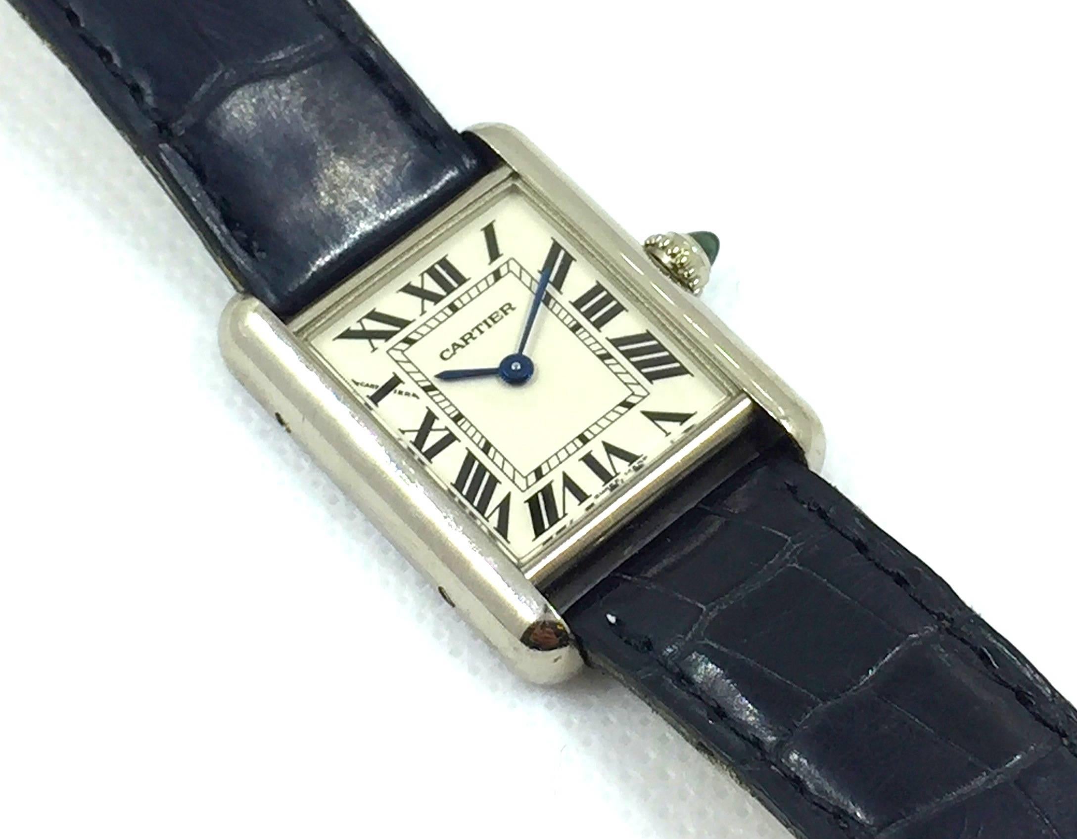 Women's or Men's Cartier Ladies White Gold Tank Quartz Wristwatch