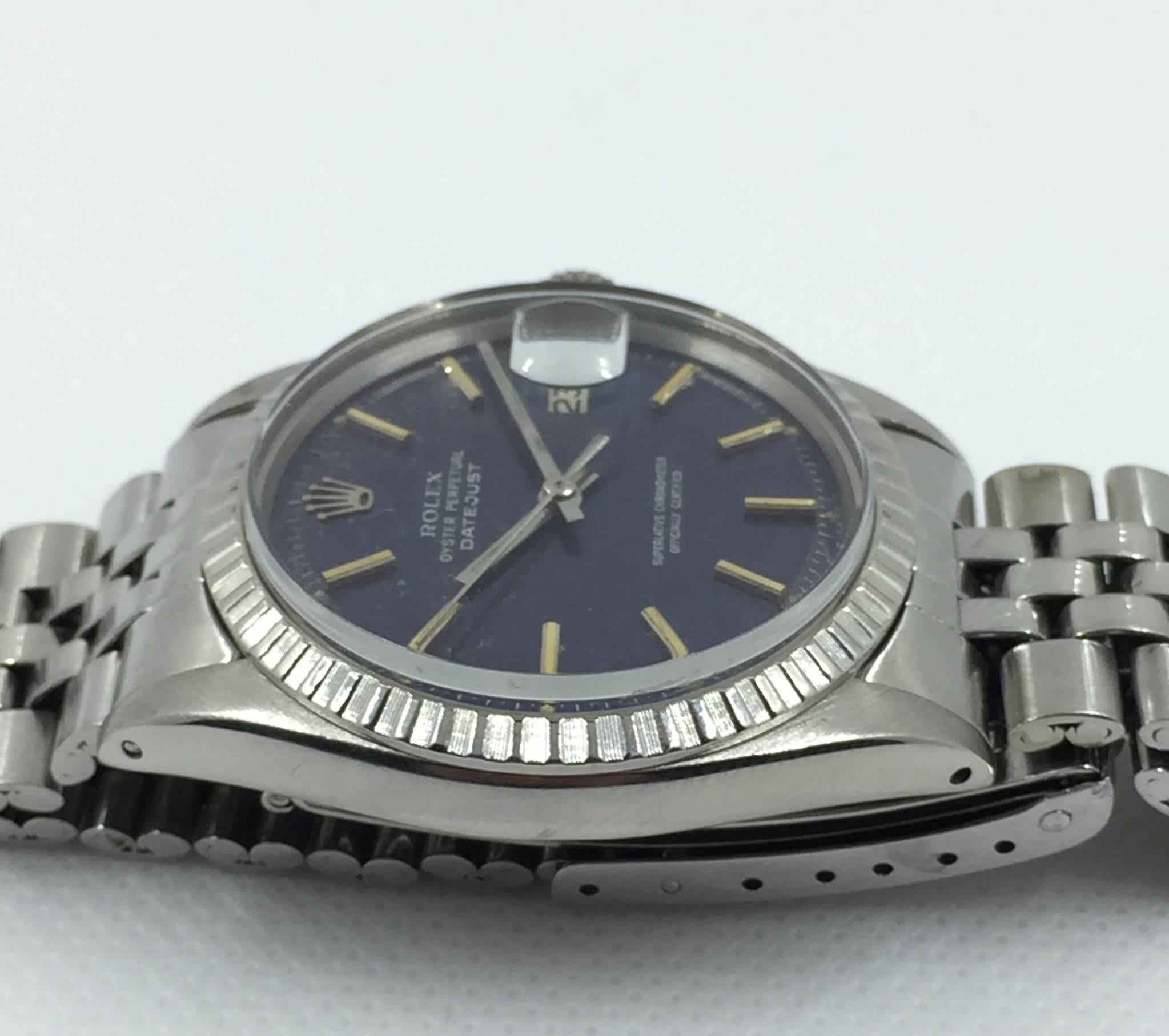 Rolex Oyster Perpetual Datejust Blue Wave Dial Wristwatch 1970 1