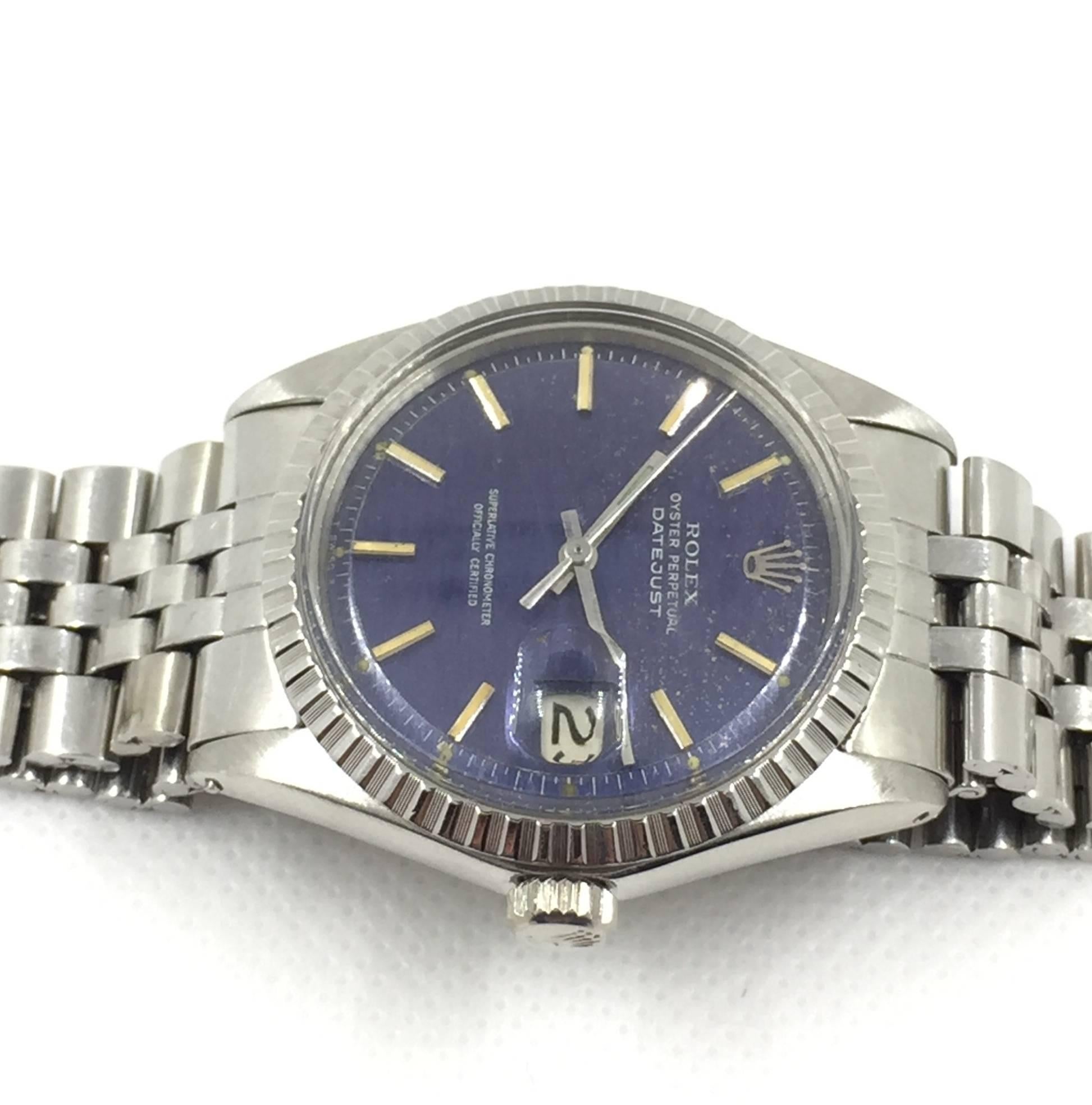 Rolex Oyster Perpetual Datejust Blue Wave Dial Wristwatch 1970 2