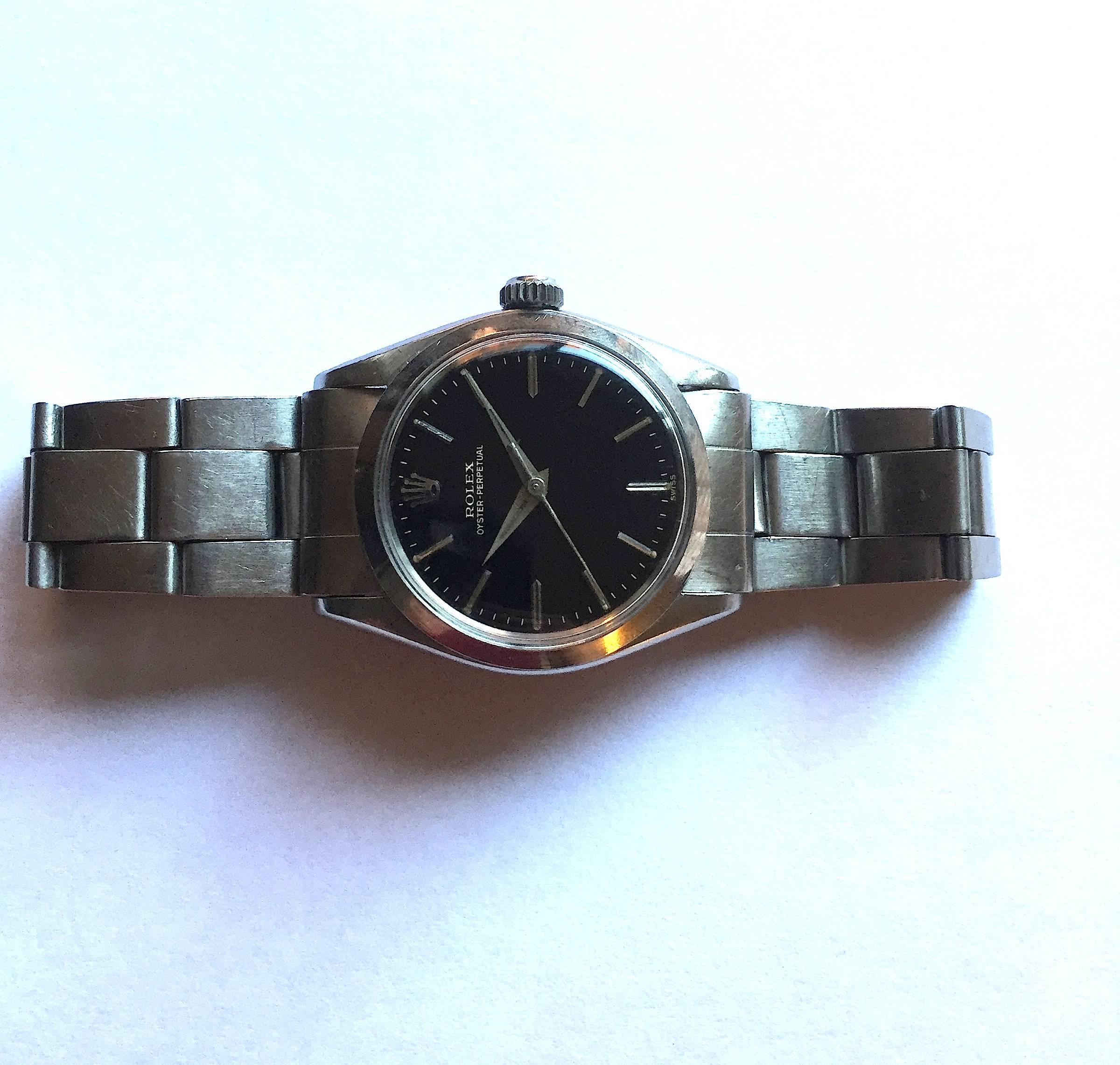 Vintage Rolex Ladies Oyster Perpetual Stainless Steel Watch 1960's In Good Condition In New York, NY