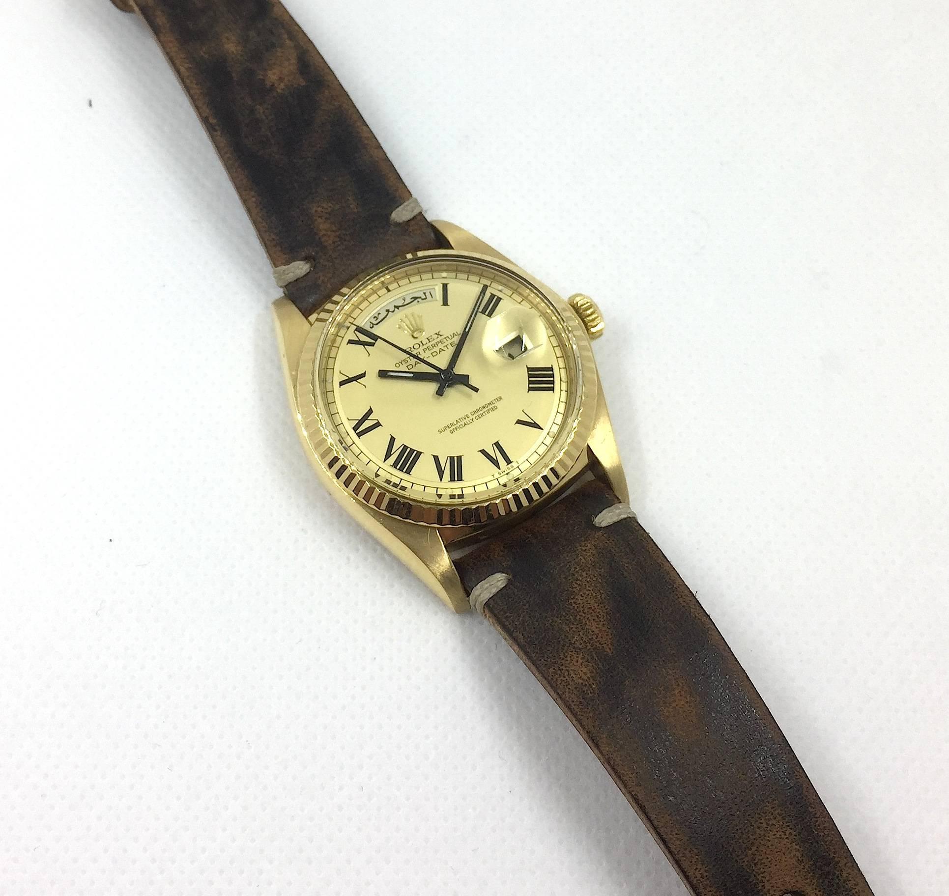 Rolex Vintage 18K Yellow Gold Day-Date Watch with Arabic Day and Date 2