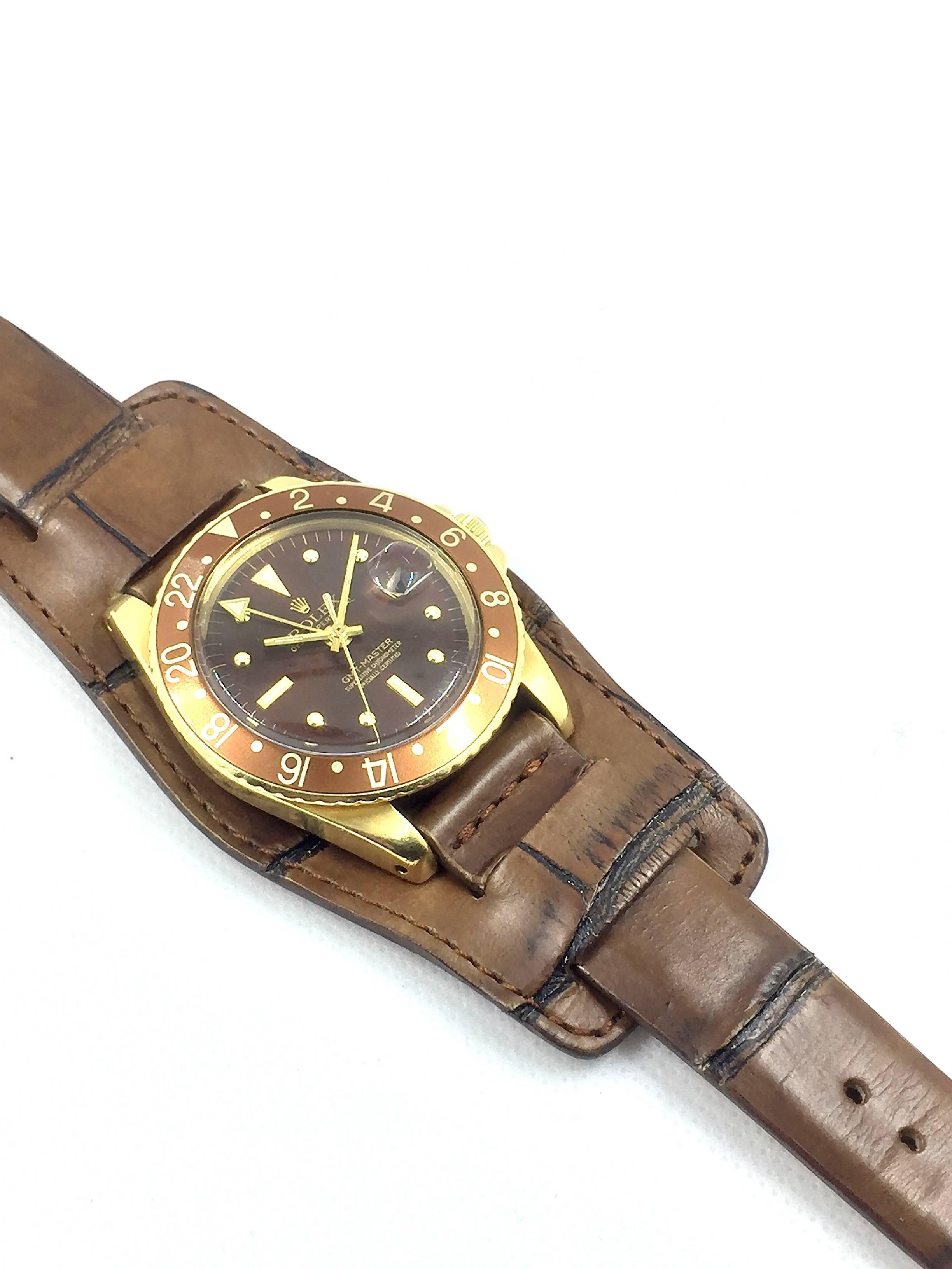 Rolex Vintage 18K Yellow Gold 'Concorde' GMT Master Watch 1968 In Excellent Condition In New York, NY