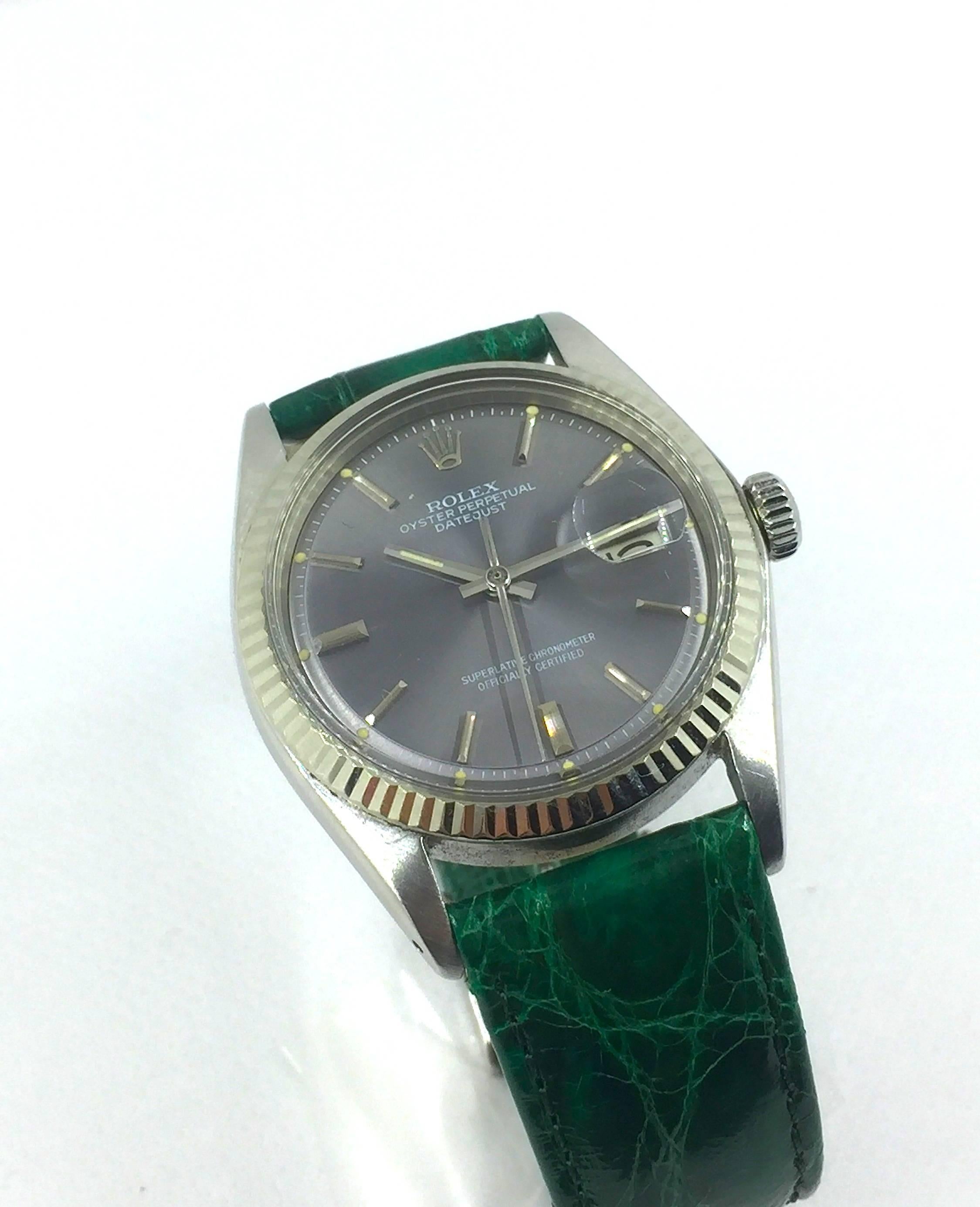 Rolex Vintage Oyster Perpetual Datejust with Grey Dial from 1970s In Excellent Condition In New York, NY