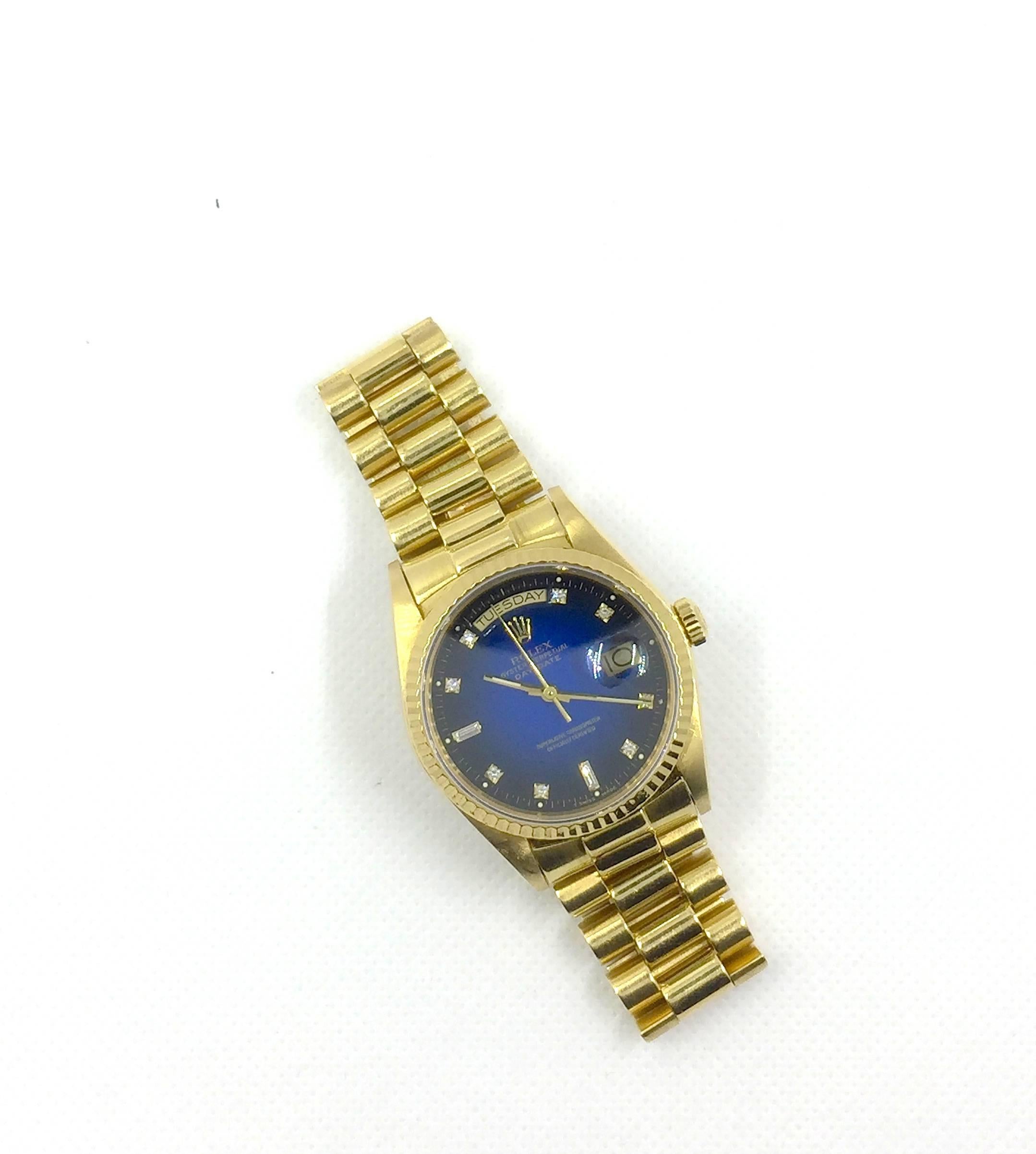 Women's or Men's Rolex Day-Date Presidental Watch with Blue Vignette Diamond Dial