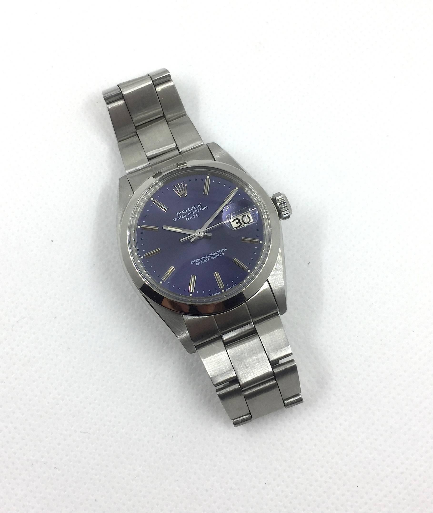 Women's or Men's Rolex Stainless Steel Oyster Perpetual Date Wristwatch 1968