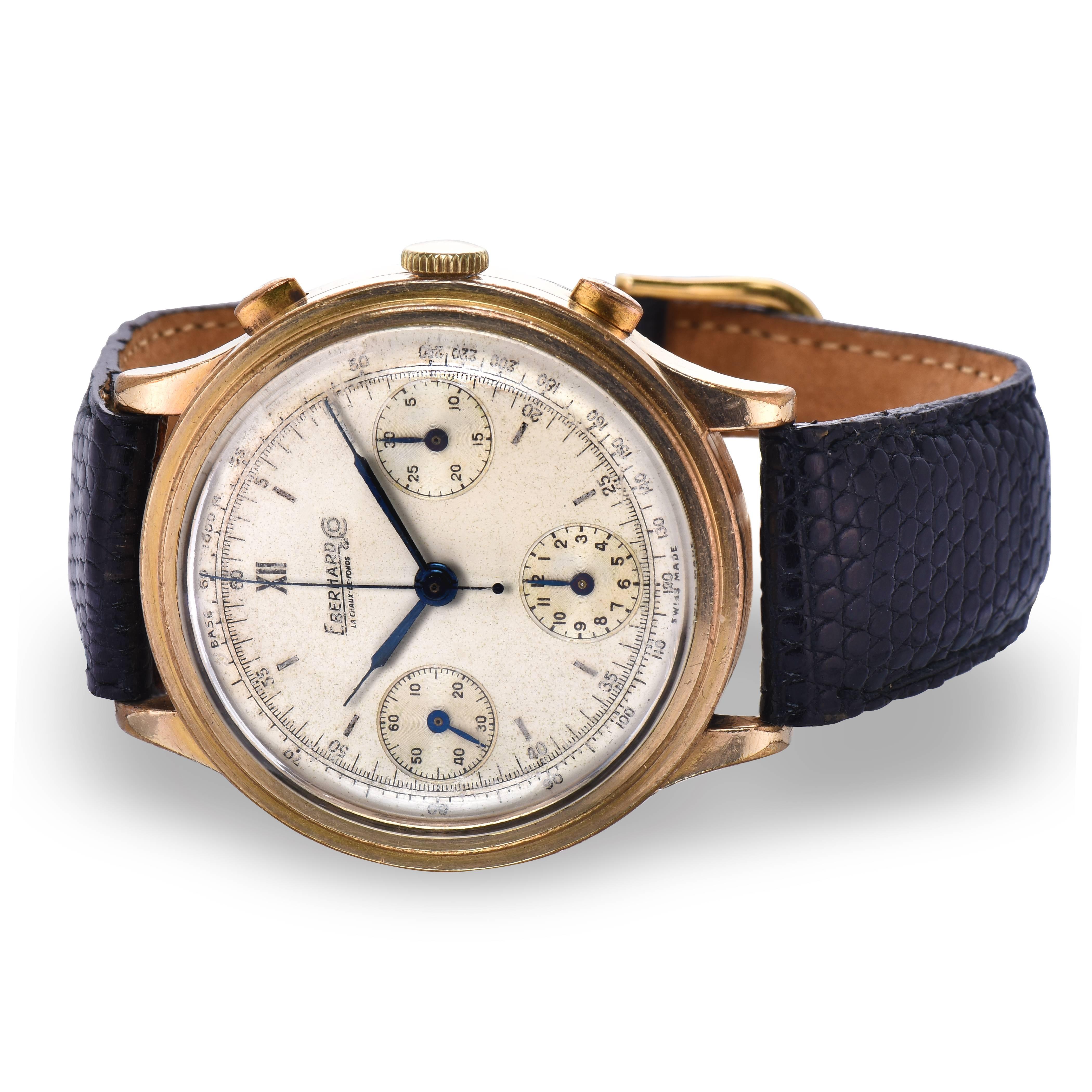 Eberhard & Co. Yellow Gold Manual Wind Chronograph Wristwatch  In Good Condition In New York, NY