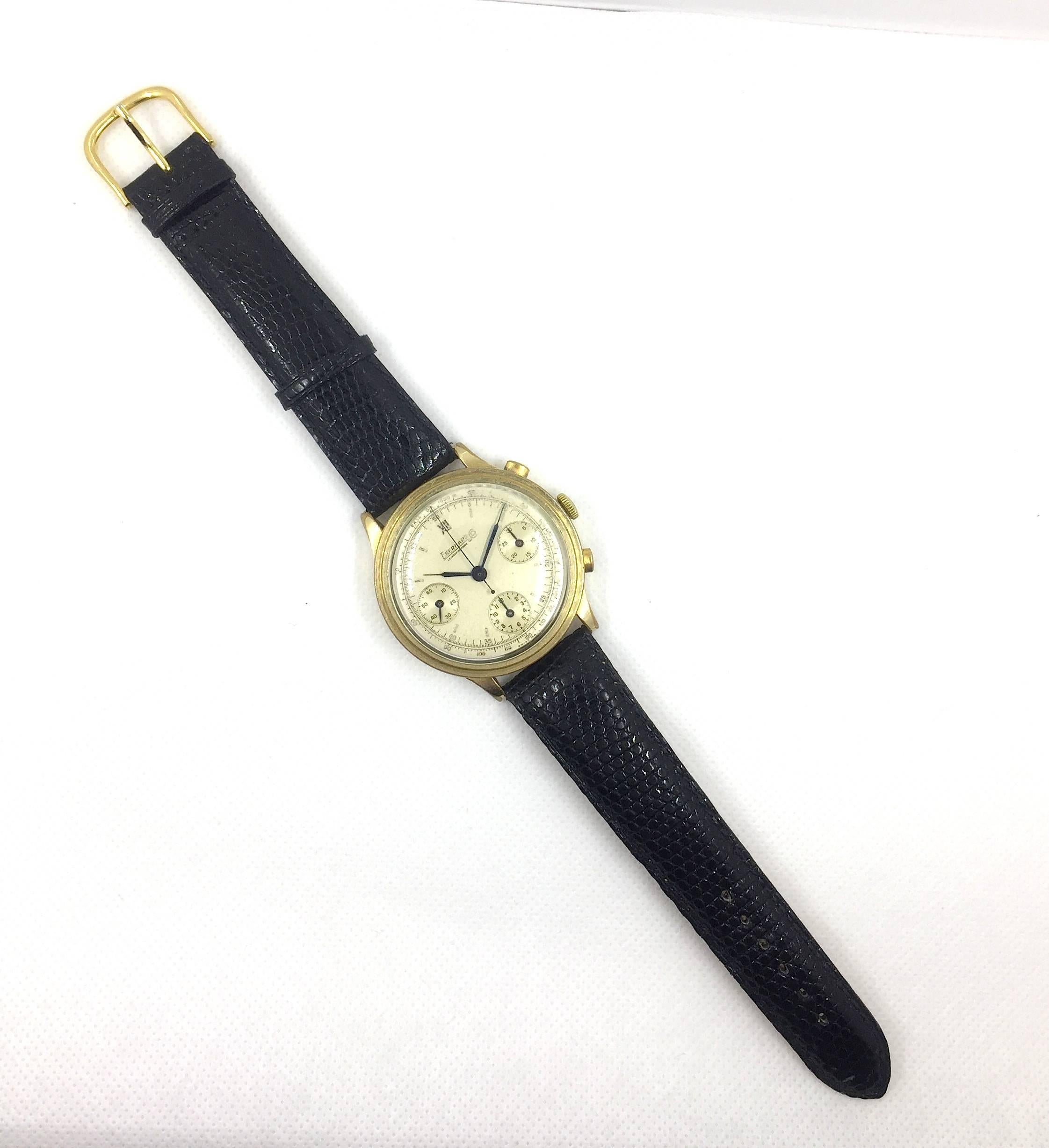 Women's or Men's Eberhard & Co. Yellow Gold Manual Wind Chronograph Wristwatch 