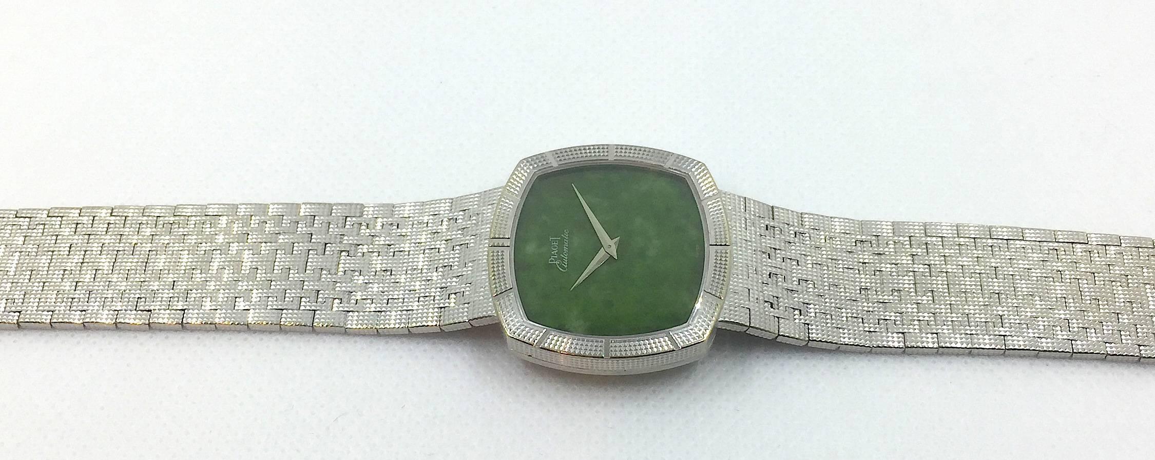 Women's or Men's Piaget 18K White Gold Jade Dial Automatic Wristwatch