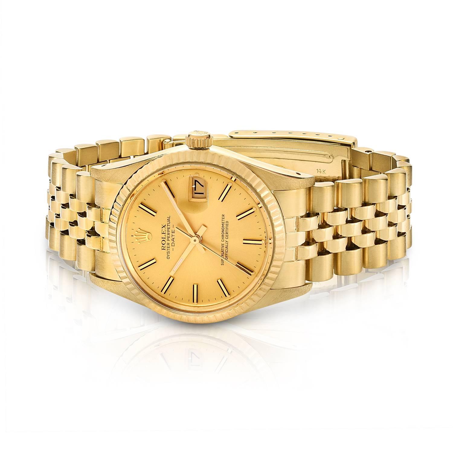 Rolex Yellow Gold Oyster Perpetual Date Automatic Wristwatch  In Excellent Condition In New York, NY