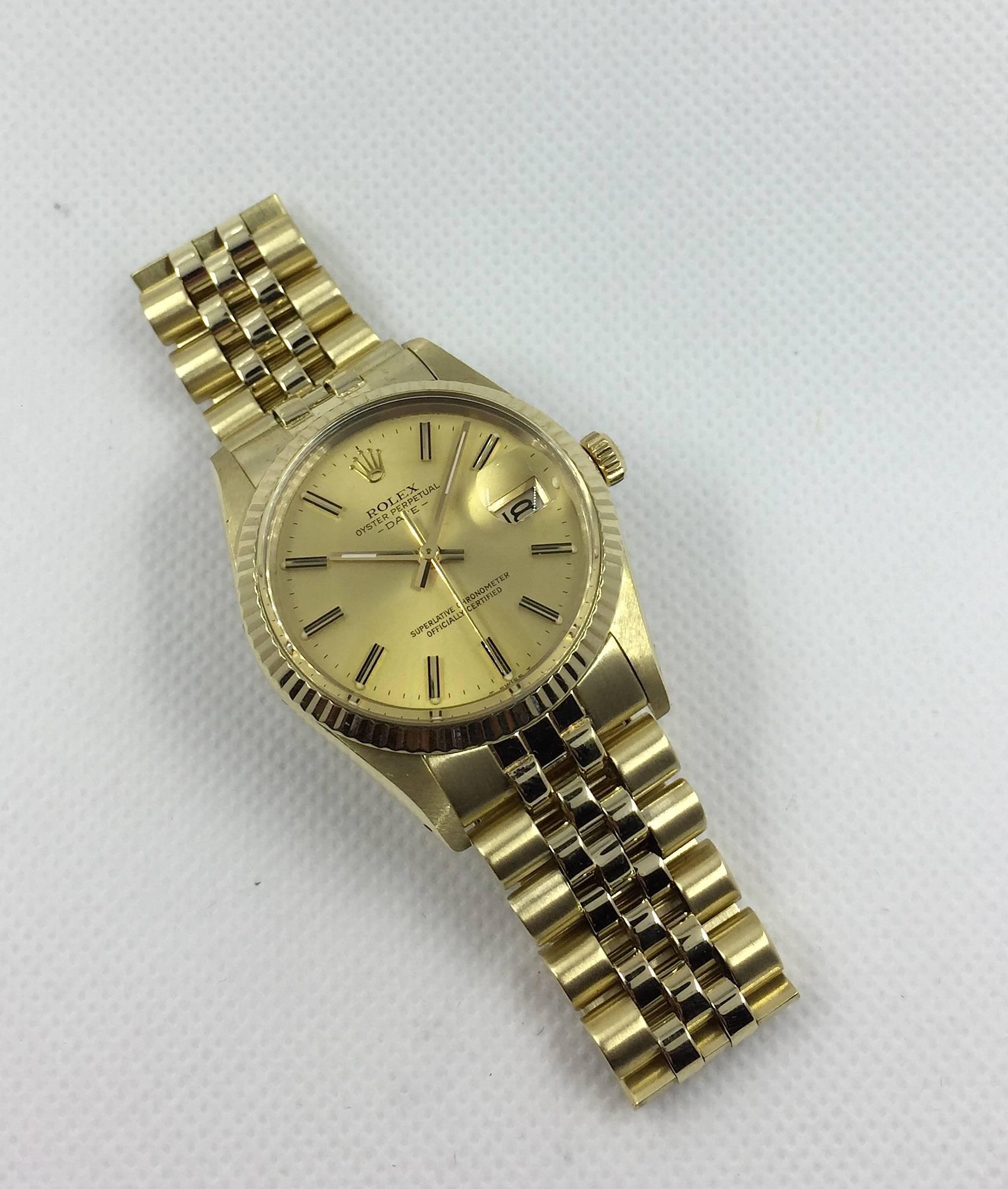 Women's or Men's Rolex Yellow Gold Oyster Perpetual Date Automatic Wristwatch 