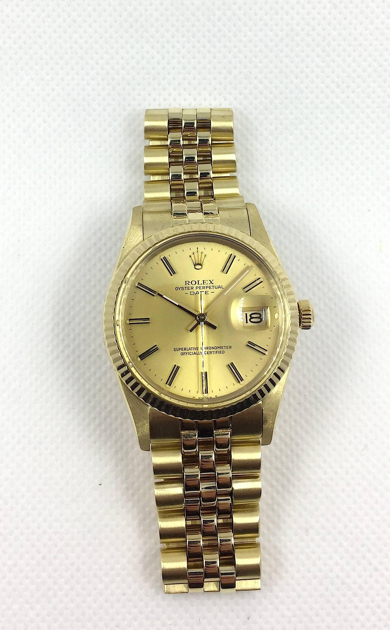 Rolex Yellow Gold Oyster Perpetual Date Automatic Wristwatch  1