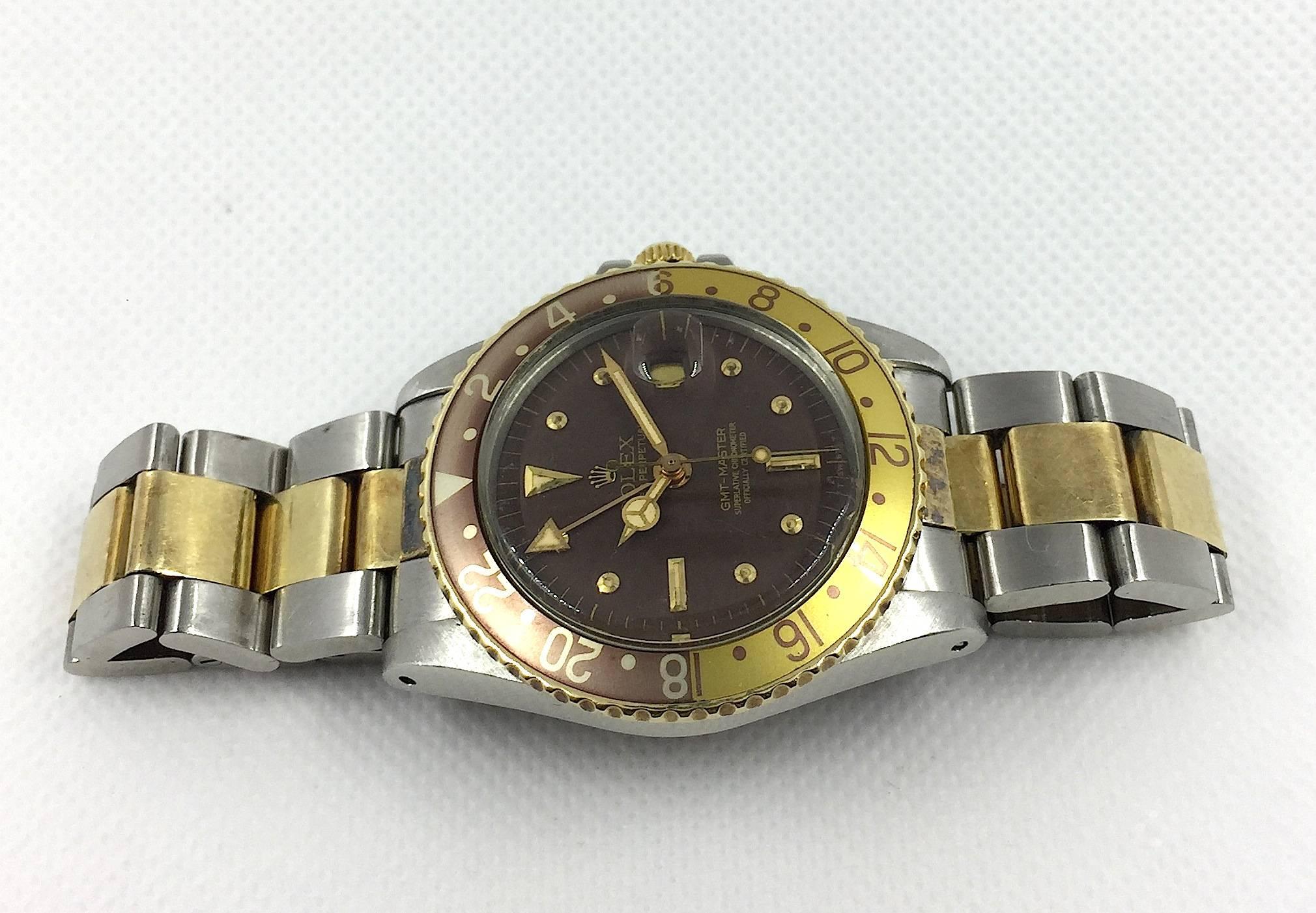 Women's or Men's Rolex Yellow Gold Stainless Steel Oyster Perpetual GMT Master Wristwatch