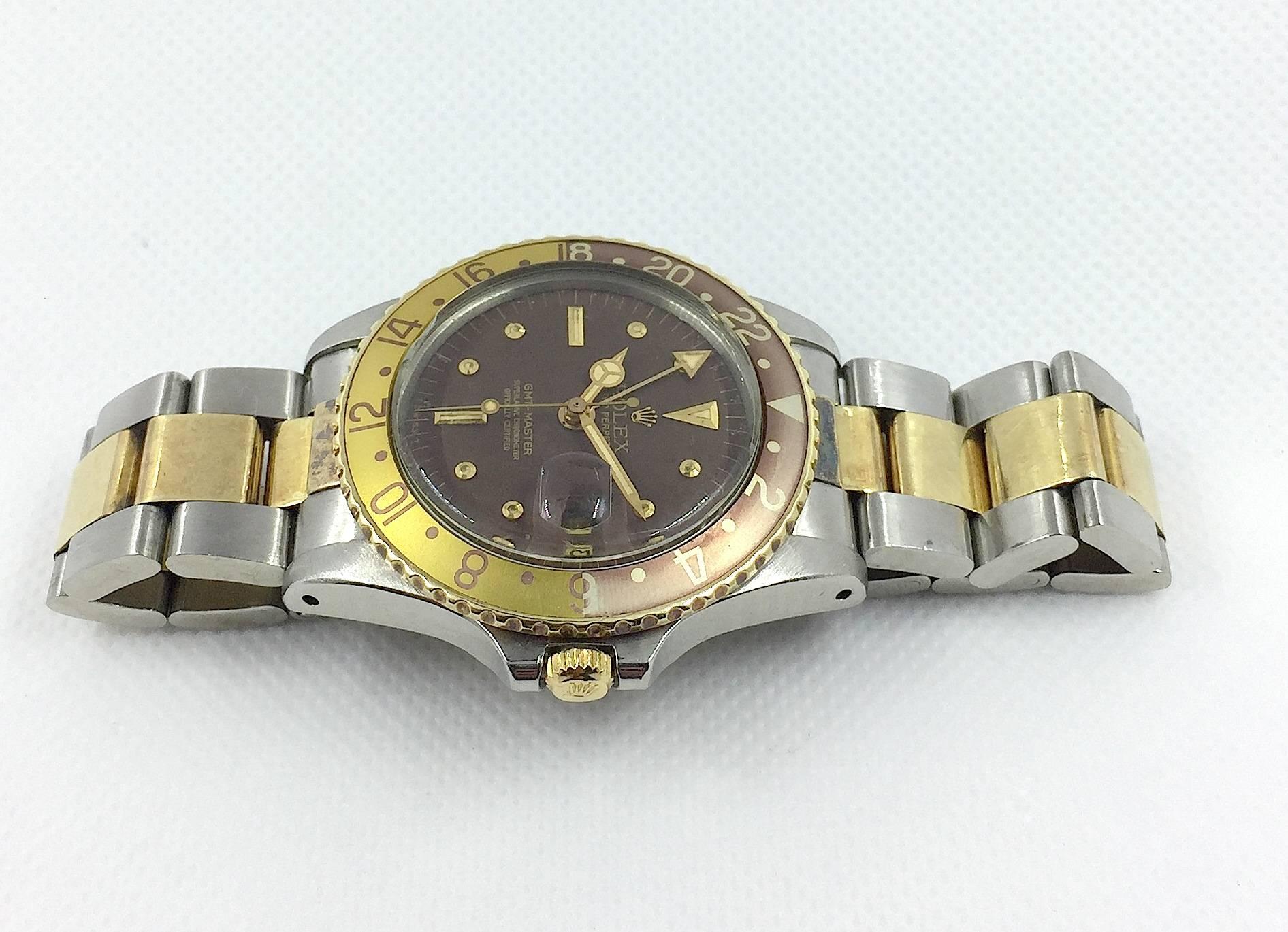 Rolex Yellow Gold Stainless Steel Oyster Perpetual GMT Master Wristwatch 1