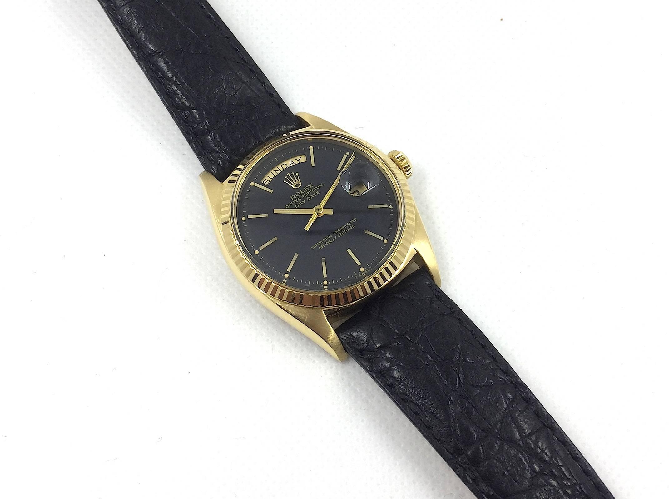 Rolex Yellow Gold Oyster Perpetual Day-Date Automatic Wristwatch  In Excellent Condition In New York, NY