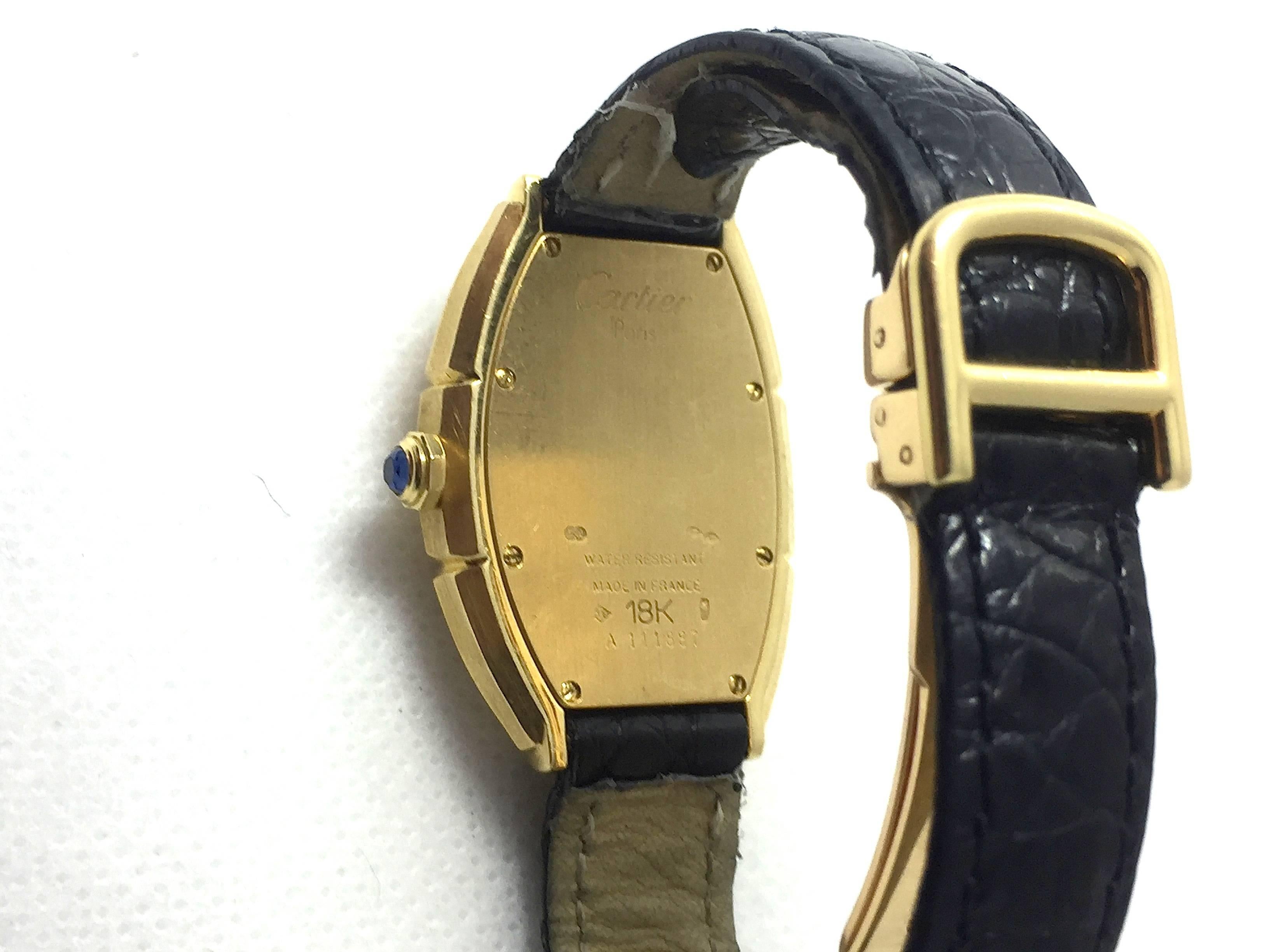Cartier Paris  Tonneau Shape Yellow Gold  Automatic Wristwatch 1
