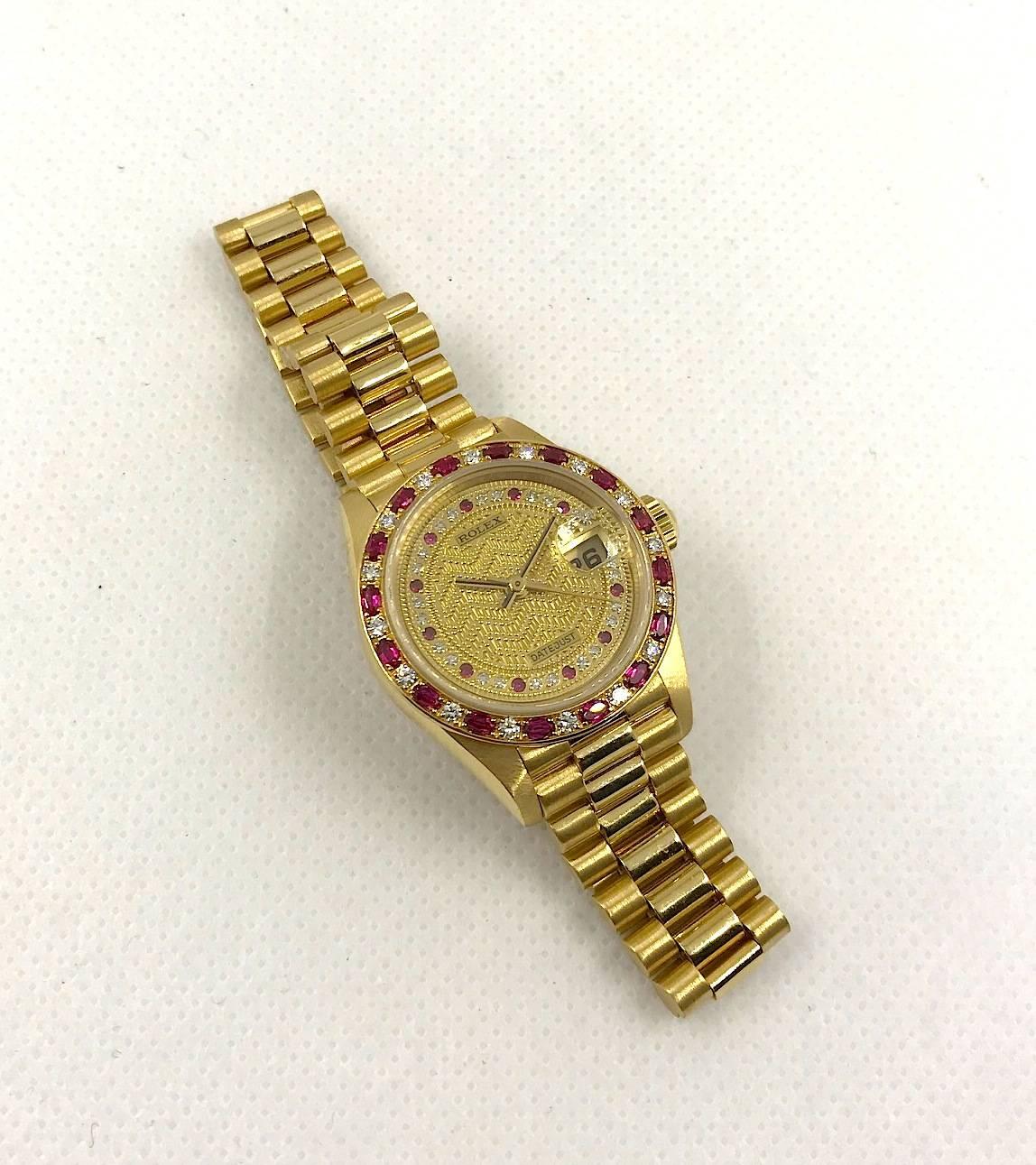 Women's Rolex Yellow Gold Diamond Ruby Datejust Wristwatch 