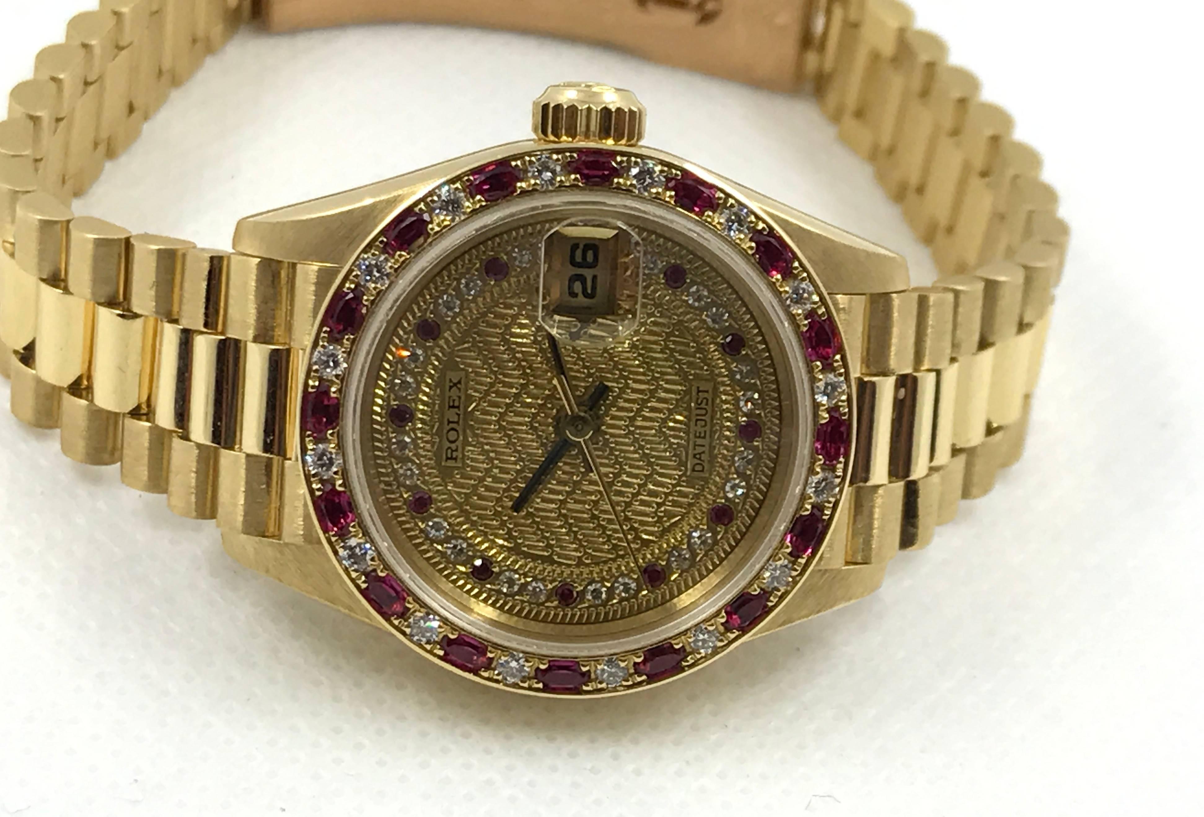 Rolex Yellow Gold Diamond Ruby Datejust Wristwatch  1