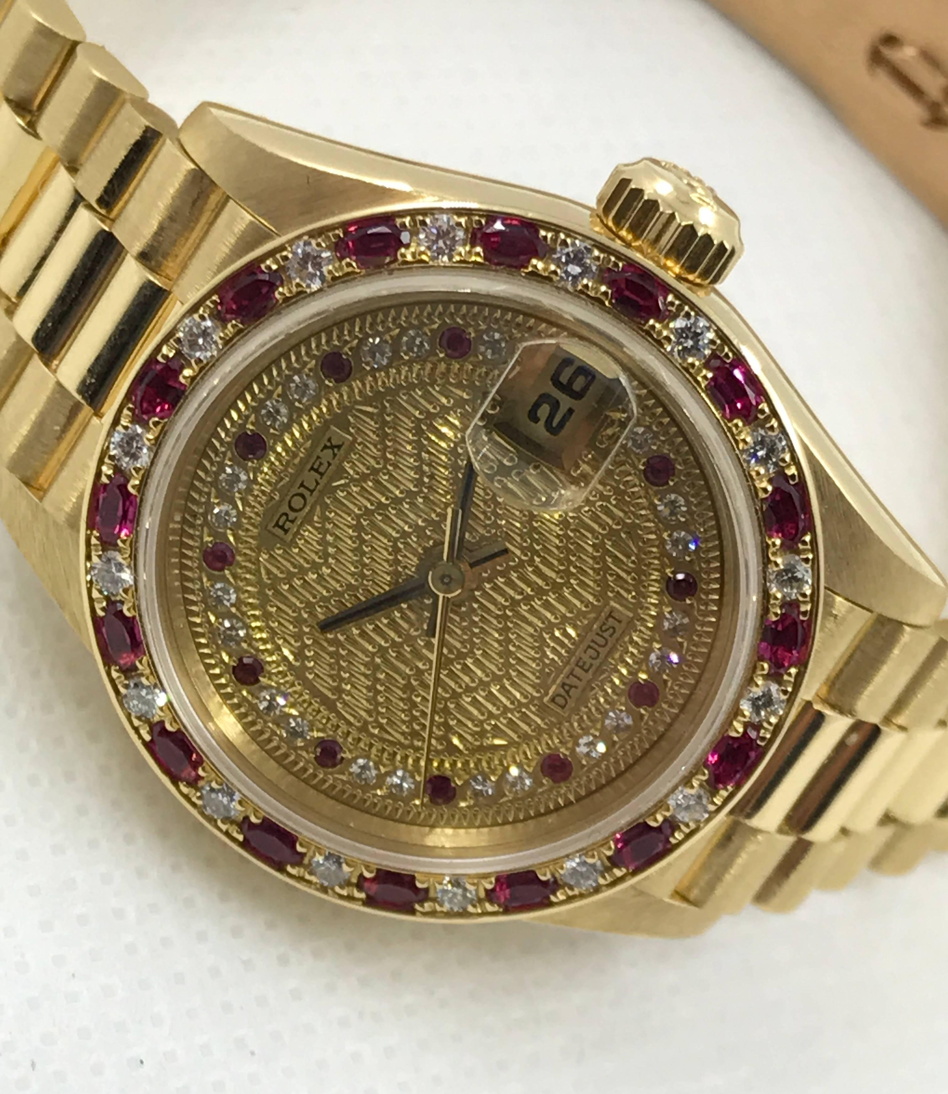 Rolex Yellow Gold Diamond Ruby Datejust Wristwatch  2