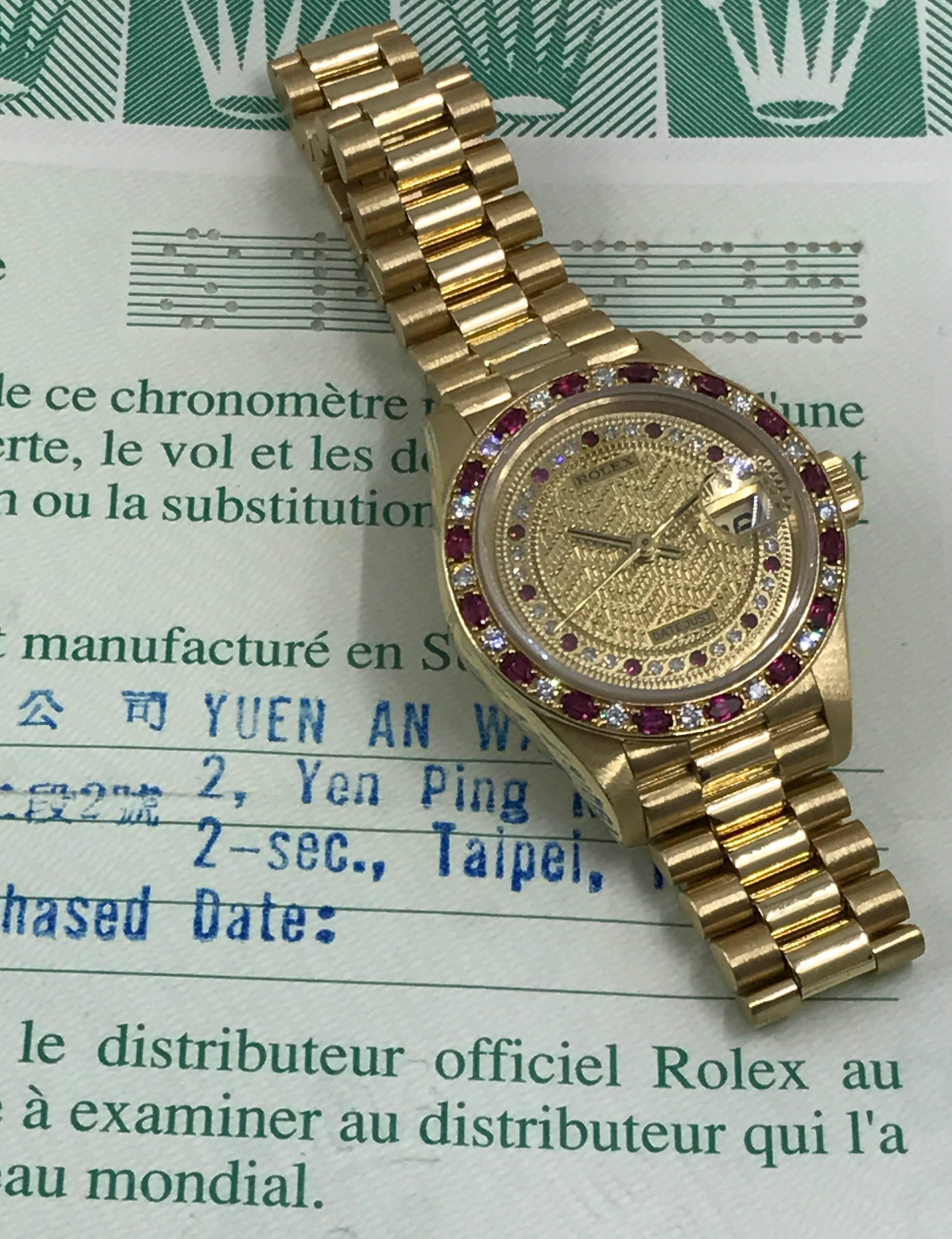 Rolex Yellow Gold Diamond Ruby Datejust Wristwatch  3