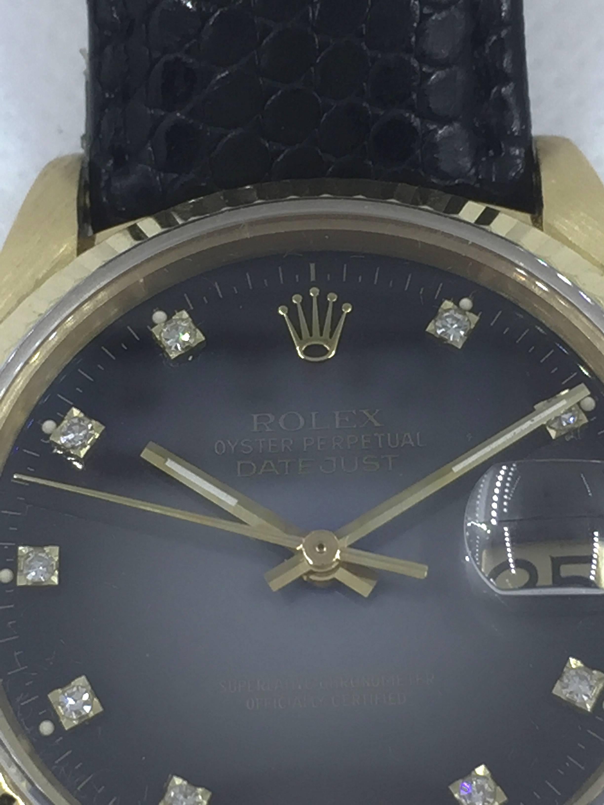 Rolex Yellow Gold Grey Vignette Diamond Dial Datejust Automatic Wristwatch  1