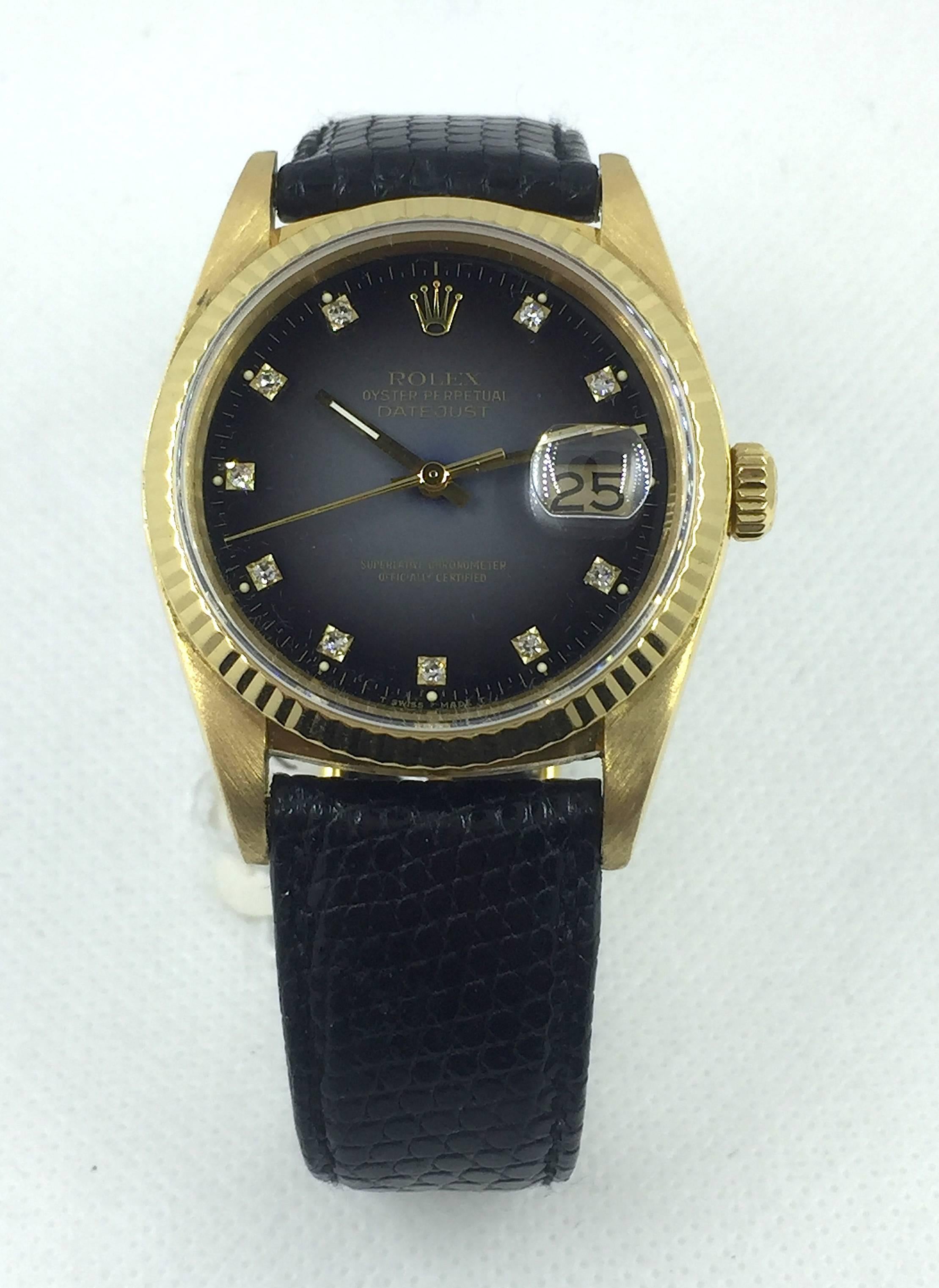 Rolex Yellow Gold Grey Vignette Diamond Dial Datejust Automatic Wristwatch  2