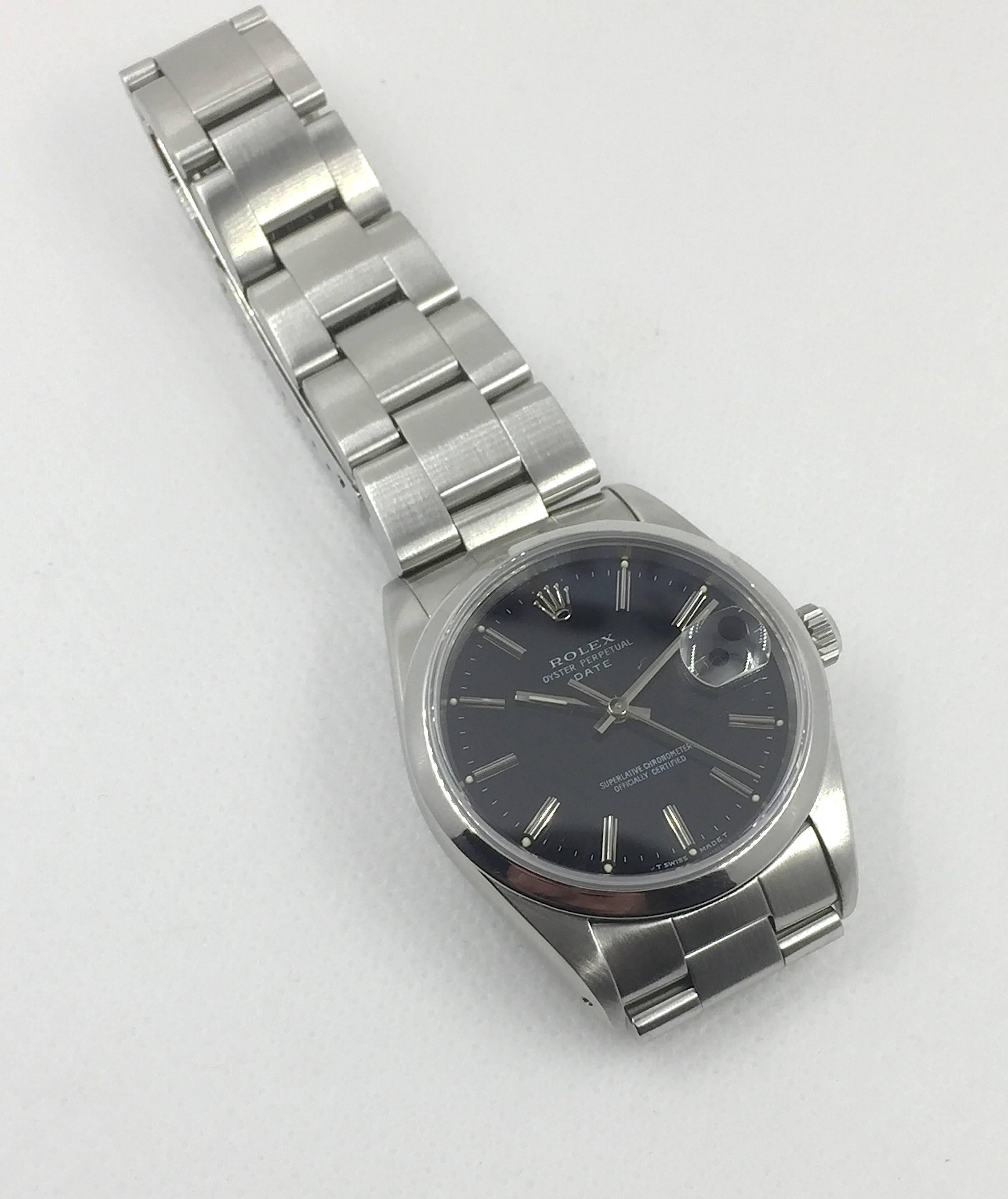 Women's or Men's Rolex Stainless Steel Oyster Perpetual Date Wristwatch, 1990s