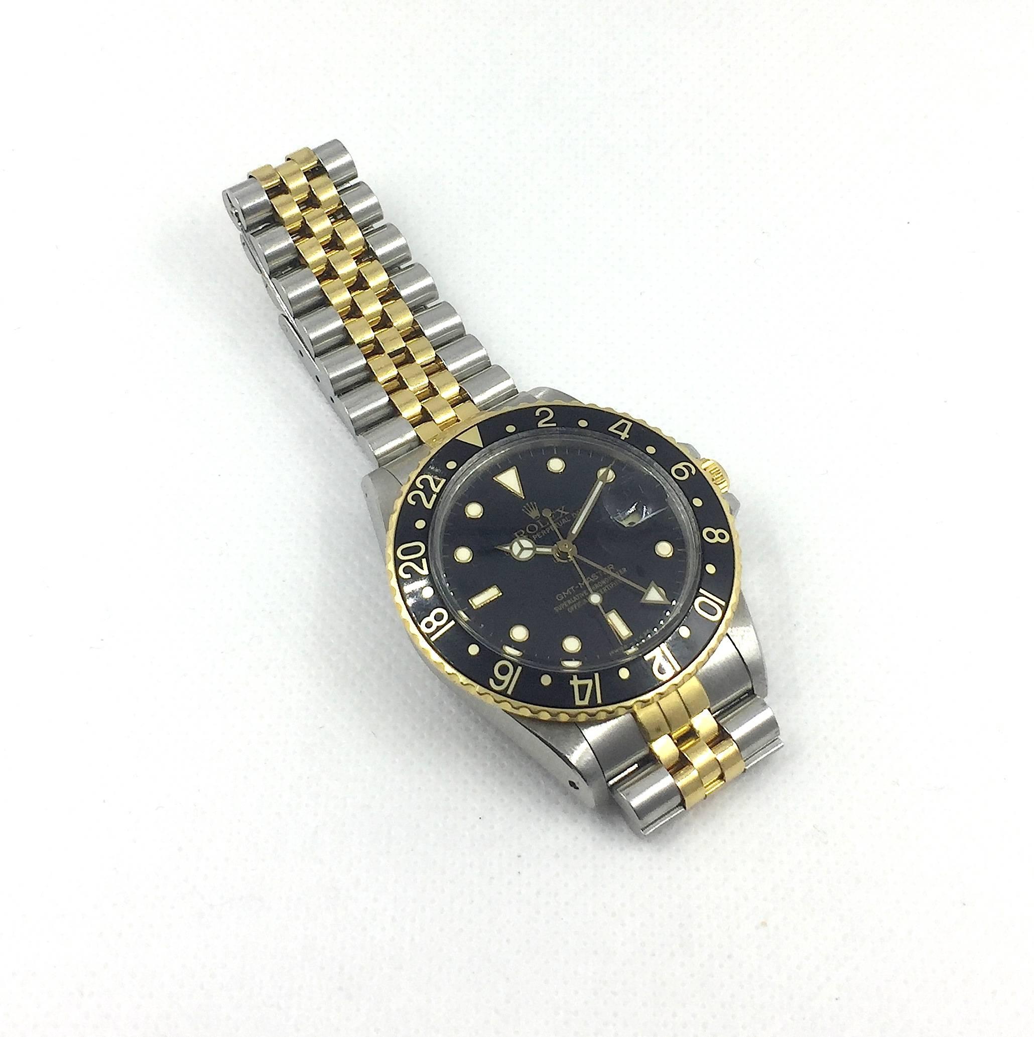 Women's or Men's Rolex Yellow Gold Stainless Steel Oyster Perpetual GMT Master Wristwatch, 1980s