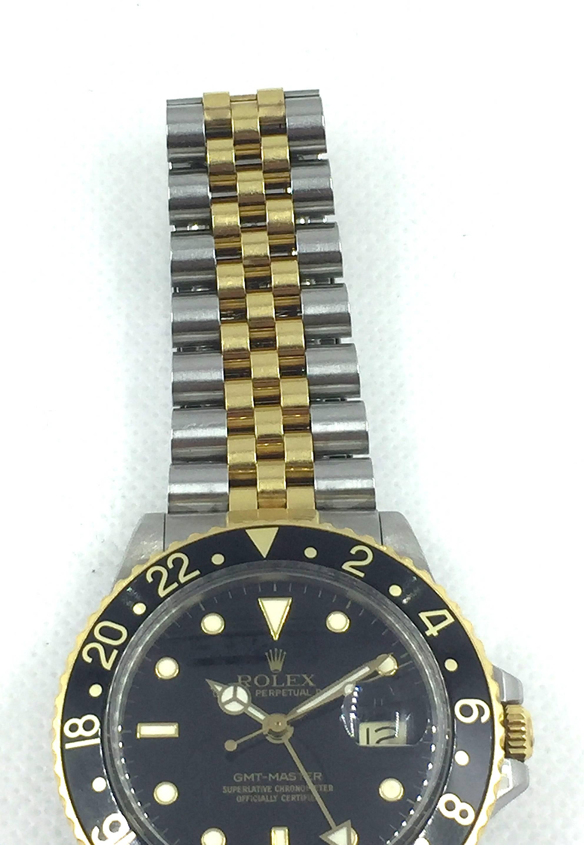 Rolex Yellow Gold Stainless Steel Oyster Perpetual GMT Master Wristwatch, 1980s 1