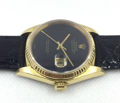 Rolex Yellow Gold Black Onyx Datejust Automatic Wristwatch with Papers