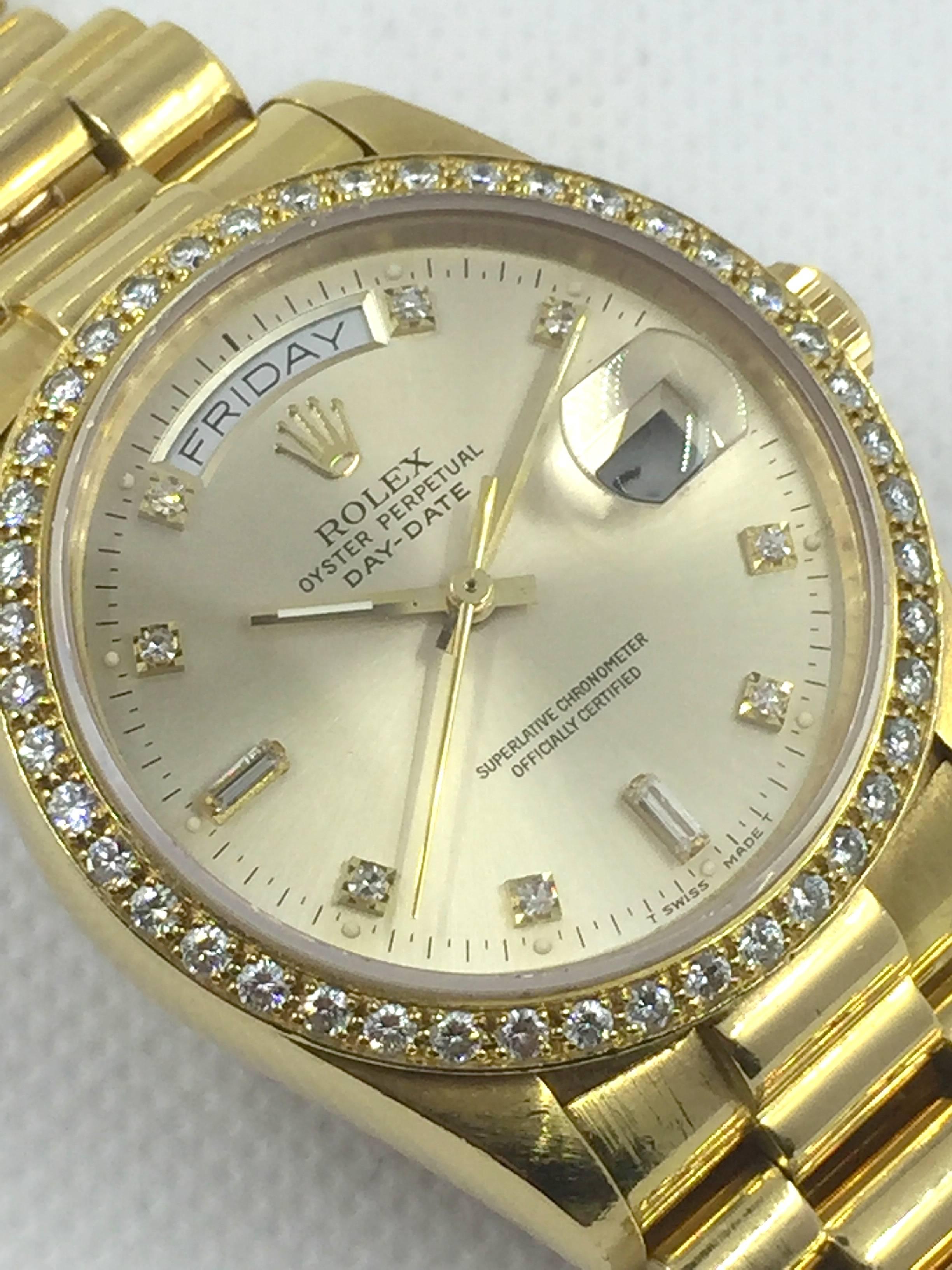 Rolex Yellow Gold Factory Diamond Dial and Bezel Day-Date President Wristwatch 2