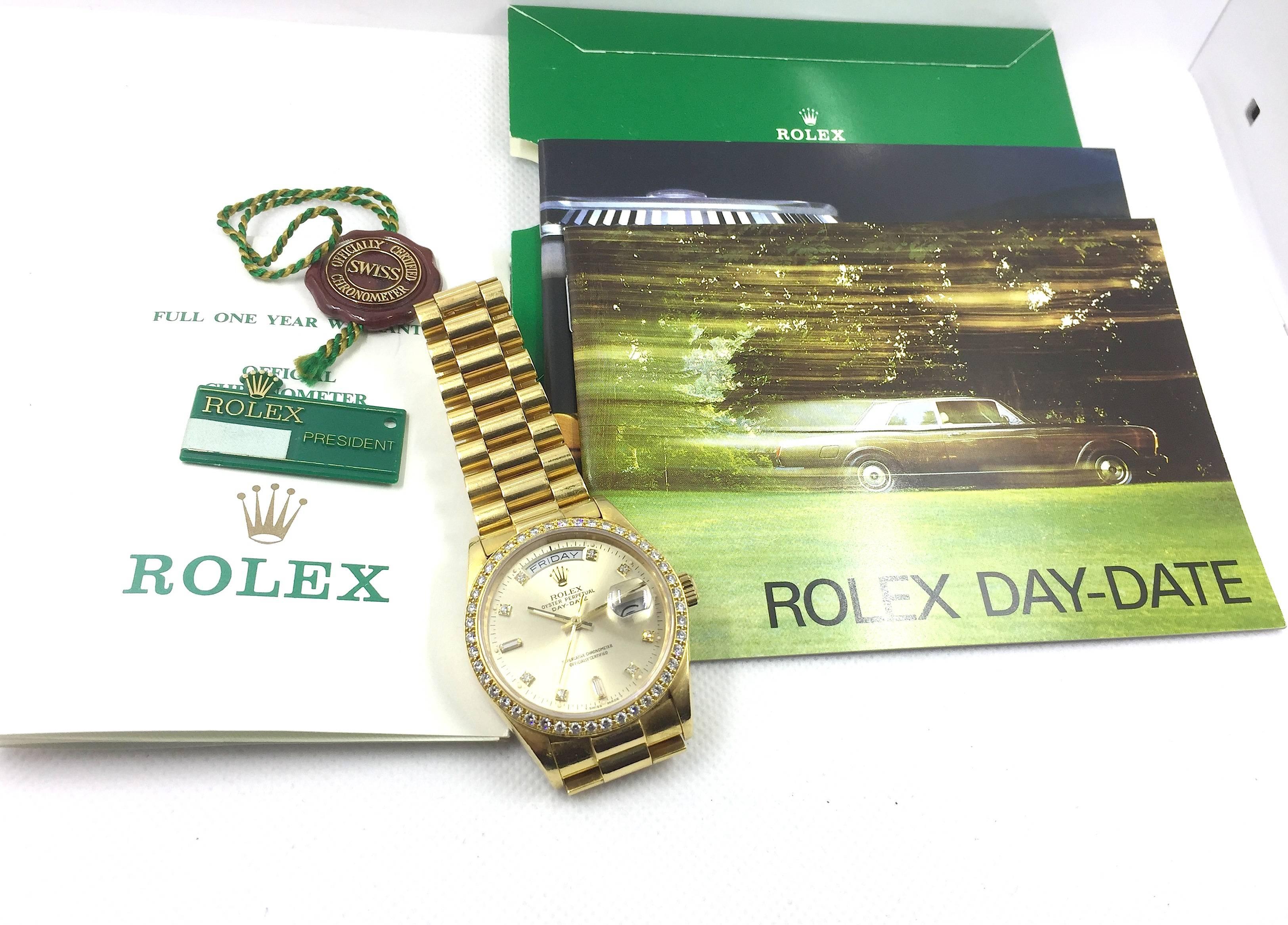 Rolex Yellow Gold Factory Diamond Dial and Bezel Day-Date President Wristwatch 3