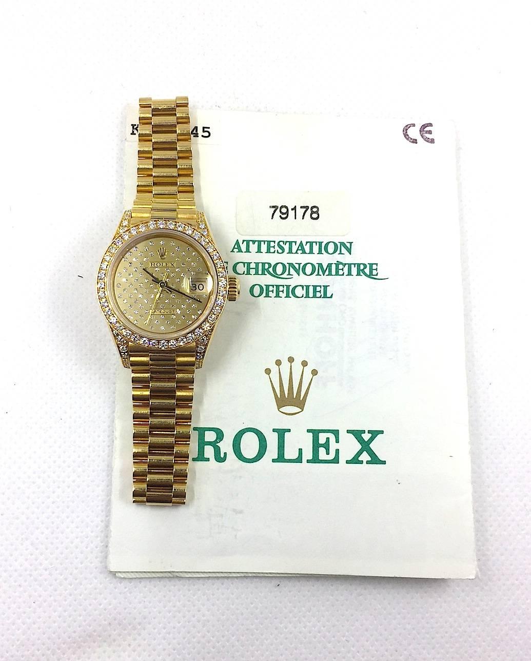 Rolex Ladies Yellow Gold Datejust President Factory Diamond Automatic Wristwatch 4