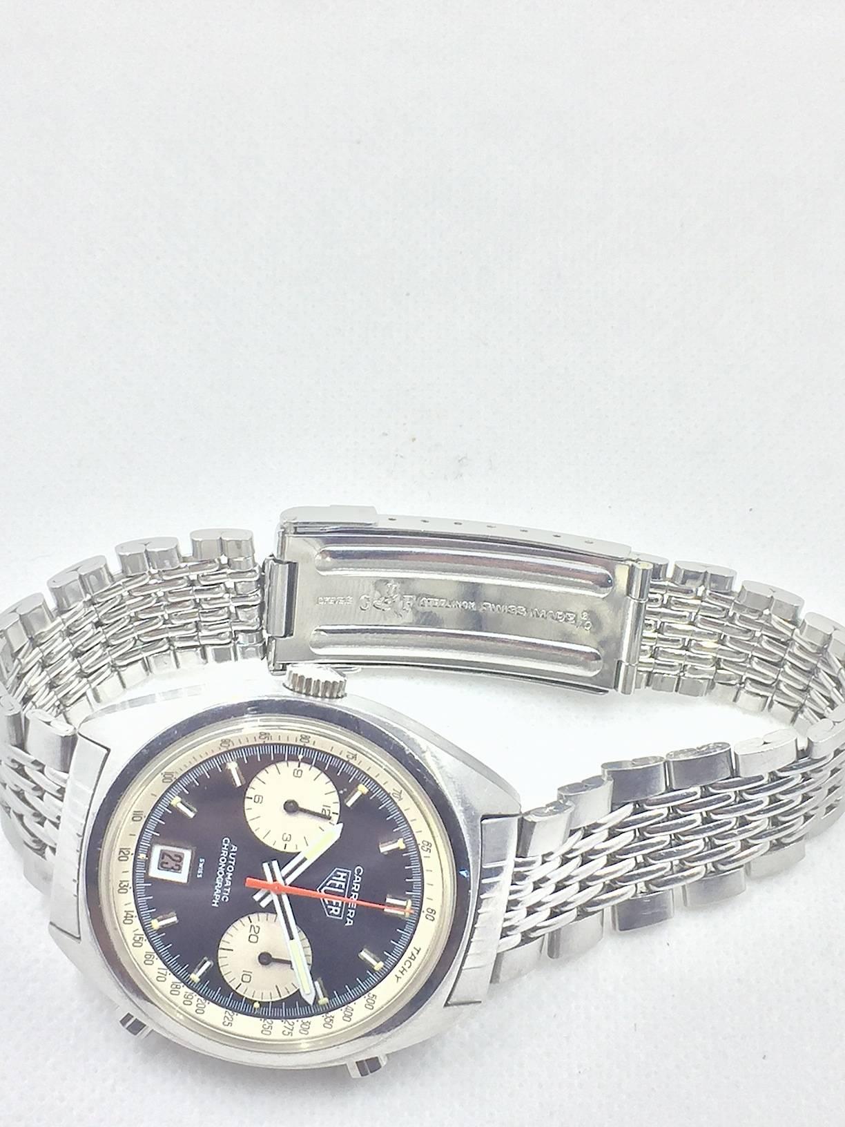 Heuer Carrera Stainless Steel Chronograph Automatic Wristwatch, 1970s 3