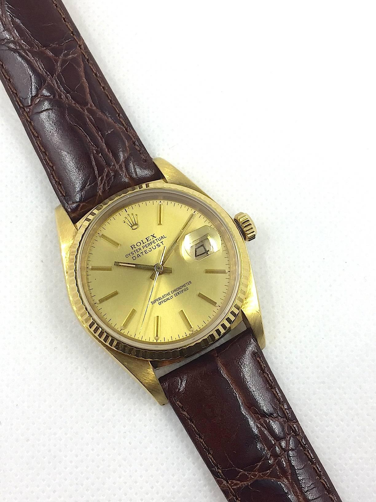 Women's or Men's Rolex  Yellow Gold Oyster Perpetual Datejust Wristwatch, 1980s For Sale