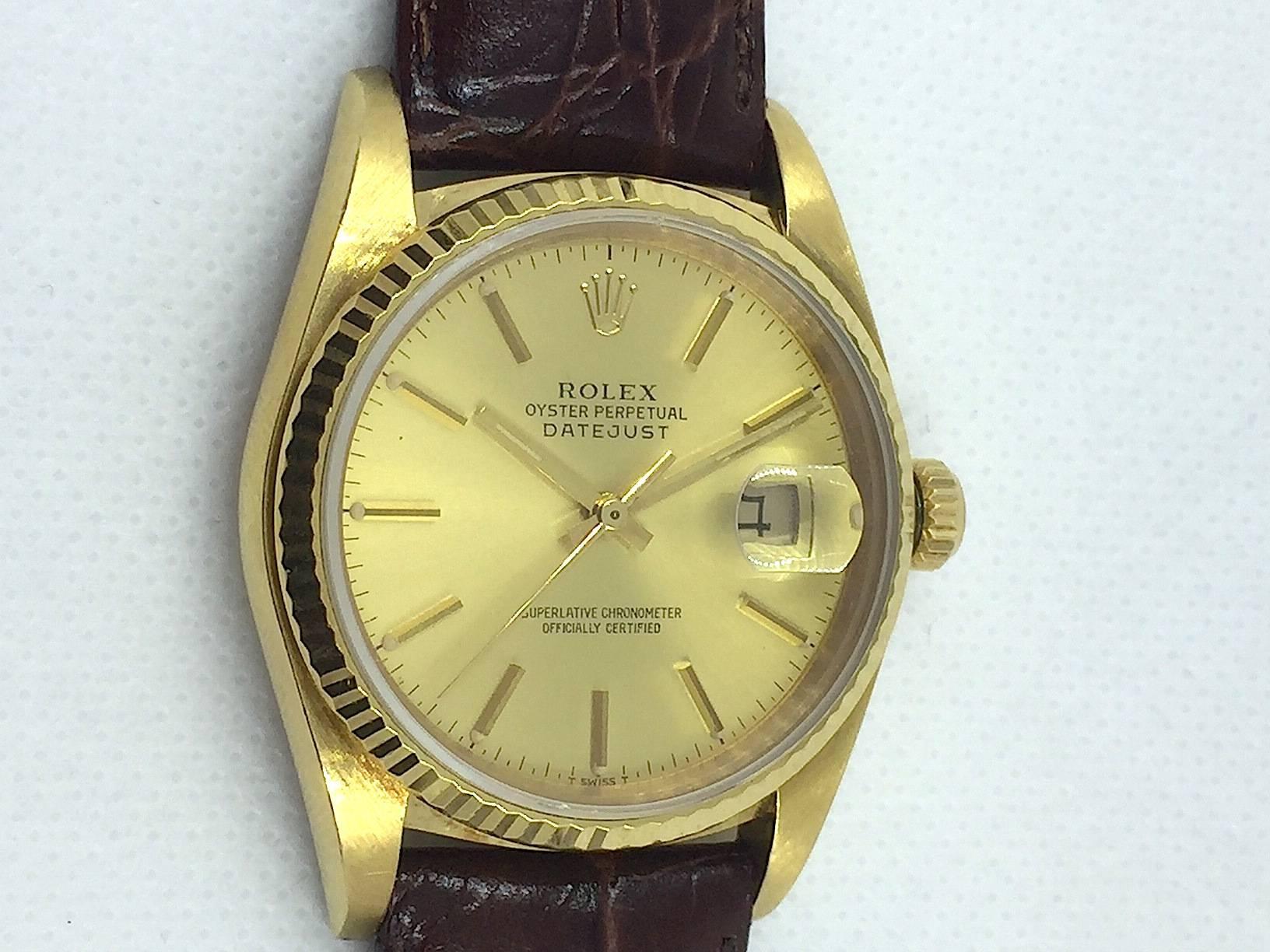 Rolex  Yellow Gold Oyster Perpetual Datejust Wristwatch, 1980s For Sale 1