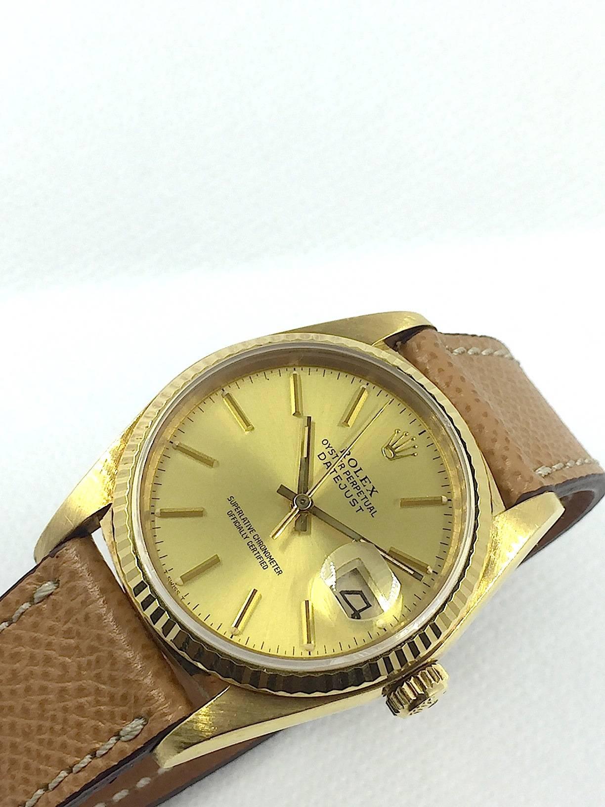 Rolex Yellow Gold Oyster Perpetual Datejust Wristwatch, 1980s In Excellent Condition In New York, NY