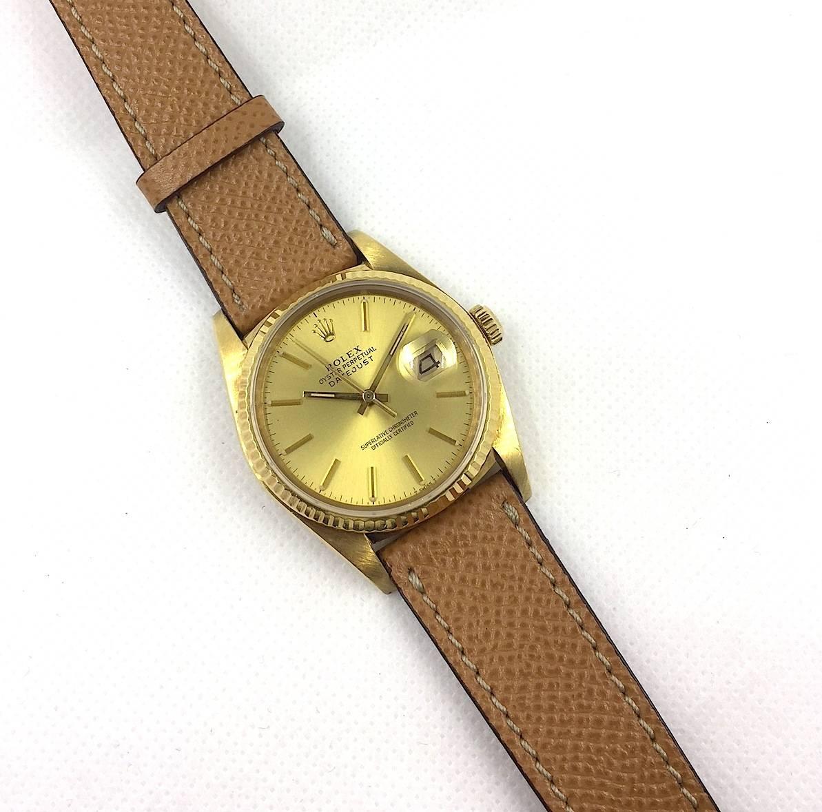 Women's or Men's Rolex Yellow Gold Oyster Perpetual Datejust Wristwatch, 1980s