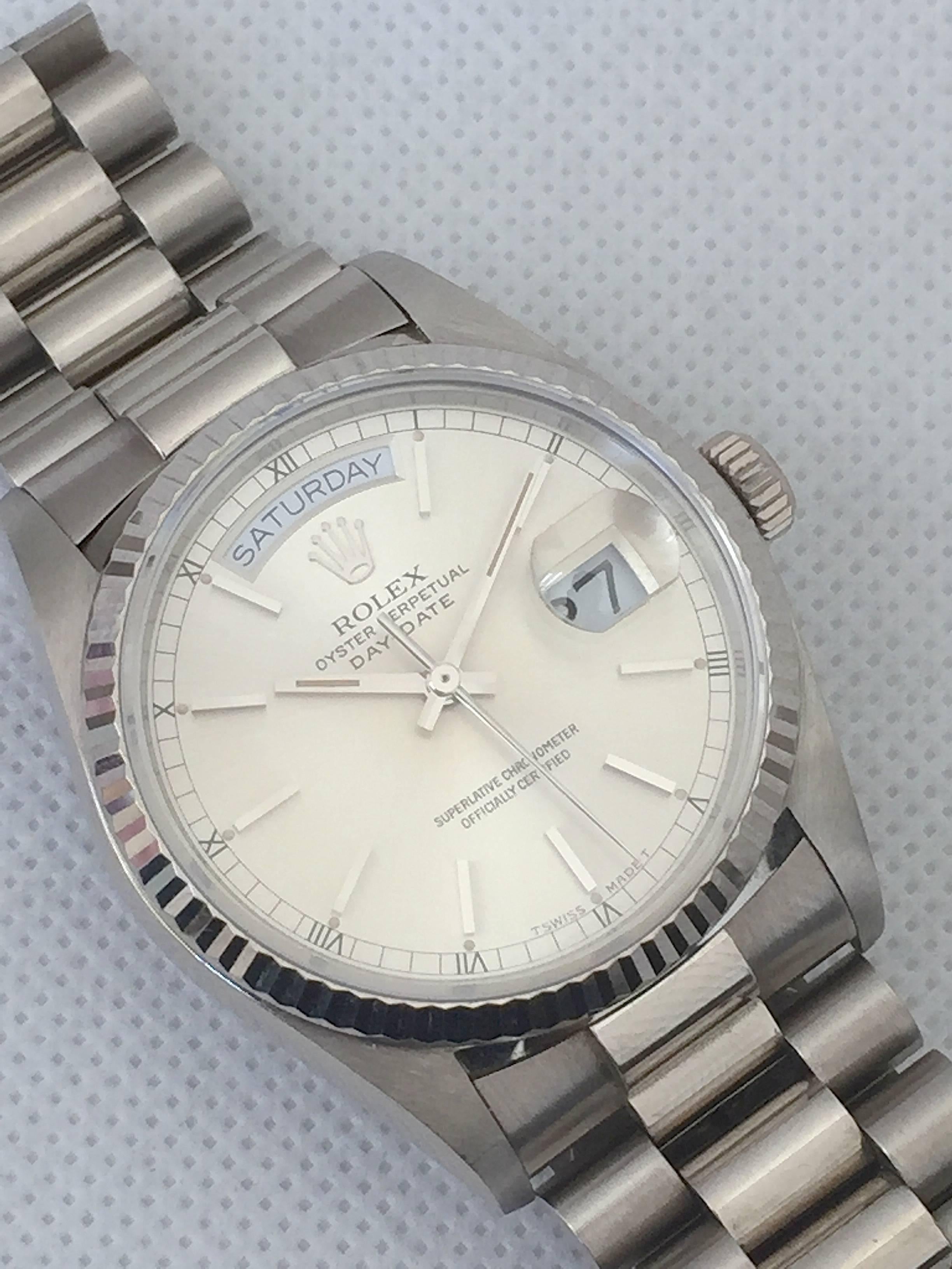 Rolex White Gold Vintage President Day-Date Automatic Wristwatch, circa 1980s 1