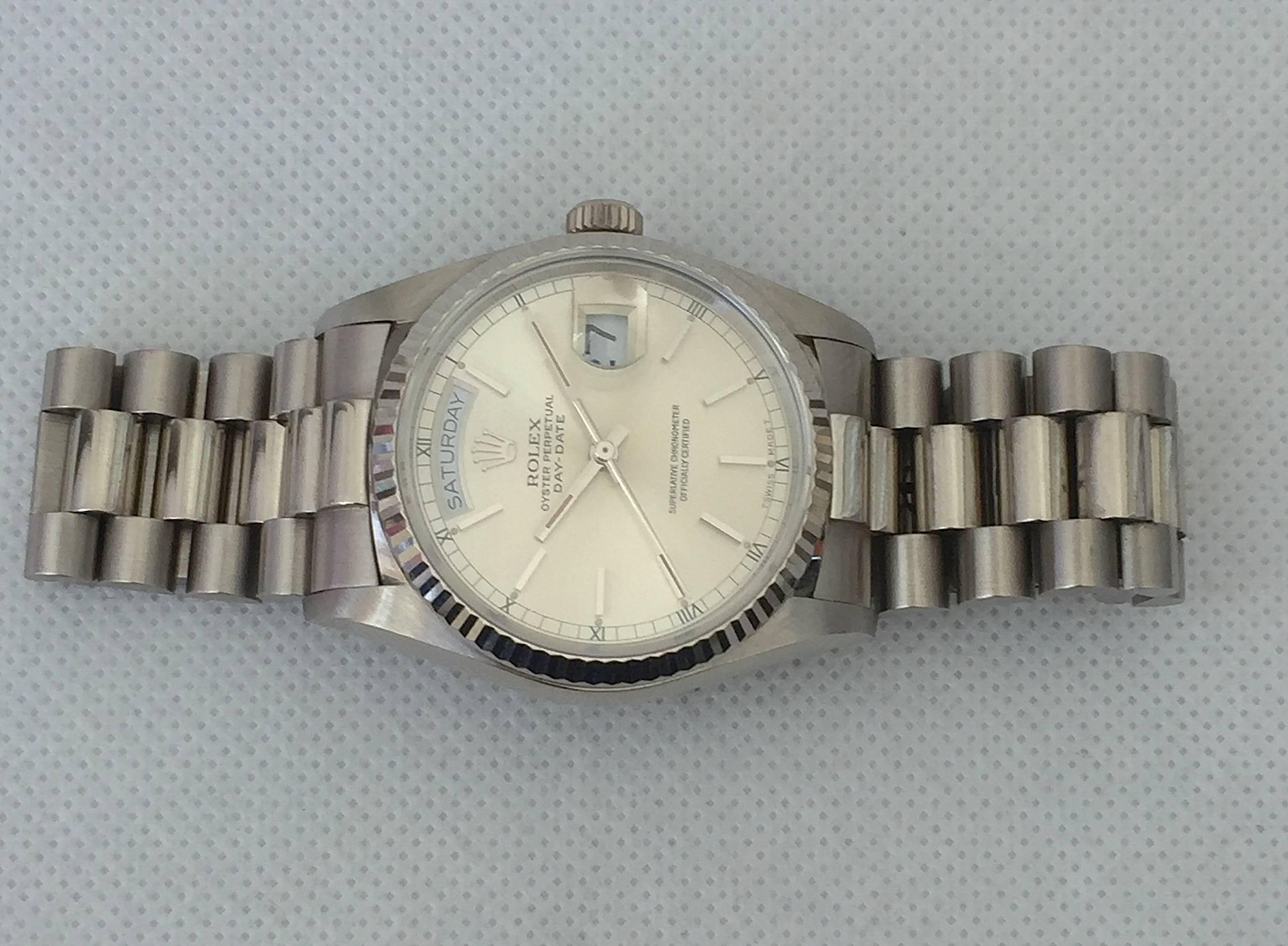 Rolex White Gold Vintage President Day-Date Automatic Wristwatch, circa 1980s 2