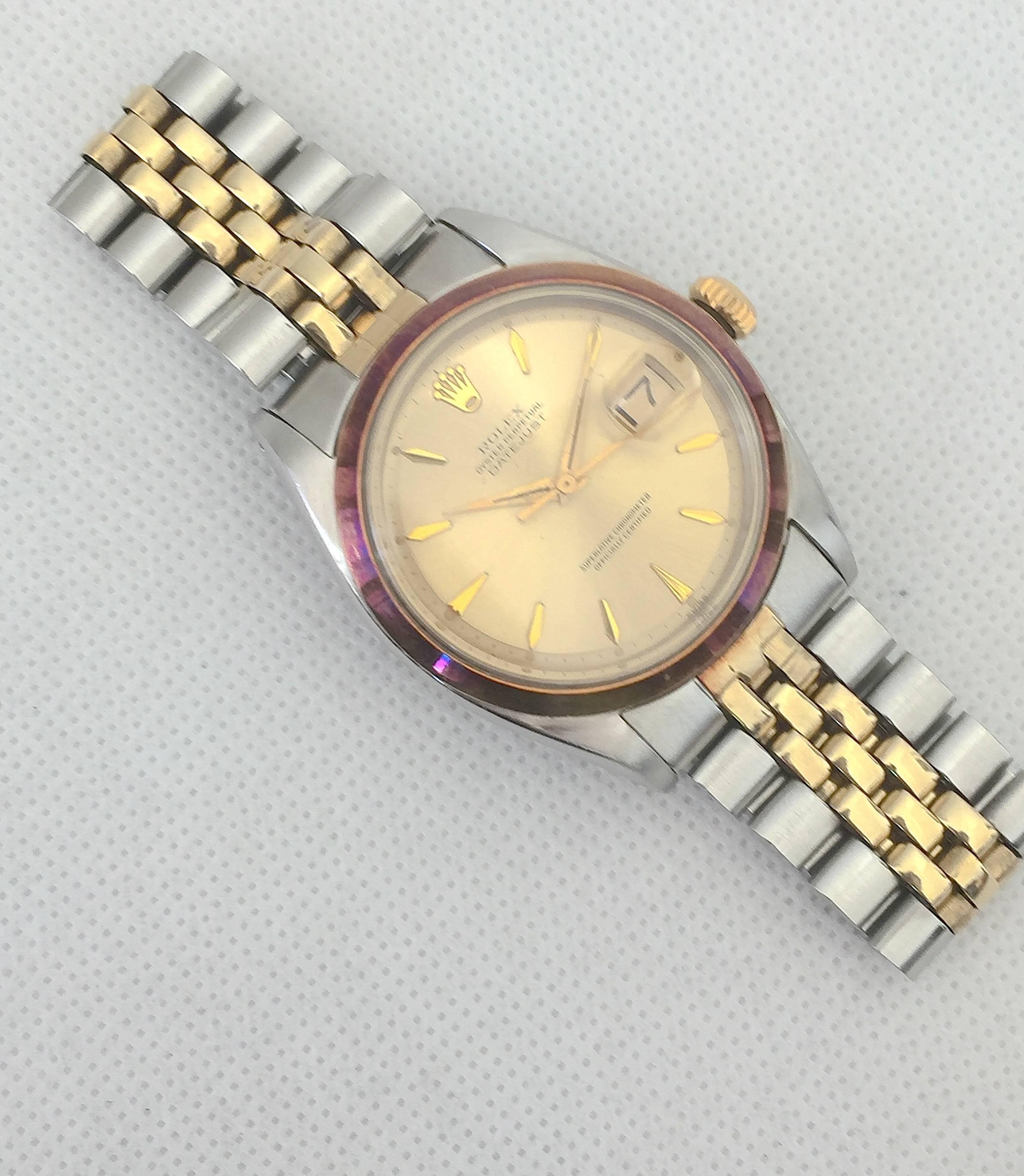Rolex Yellow Gold Stainless Steel Vintage Datejust Automatic Wristwatch, 1960s In Excellent Condition In New York, NY